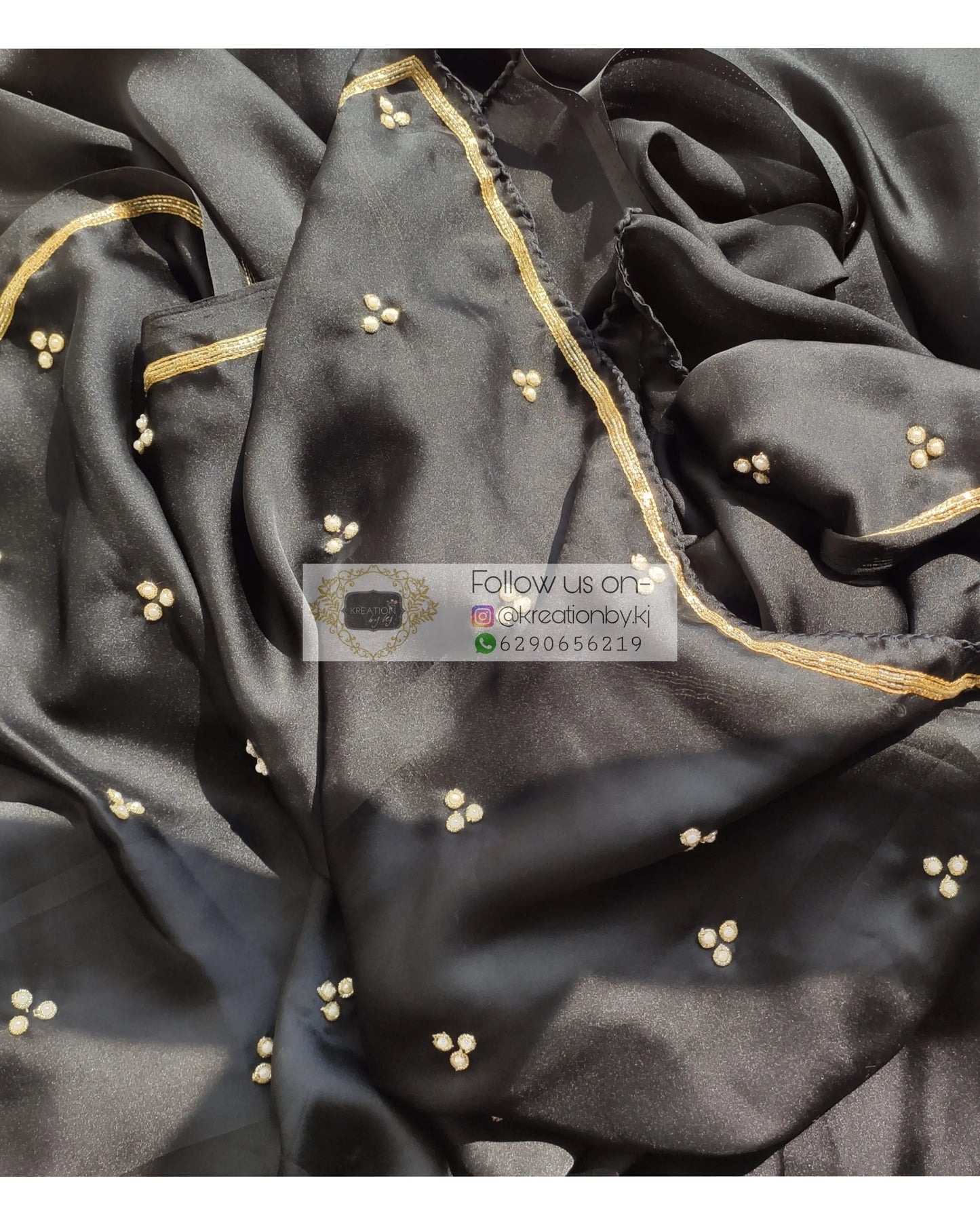 Black Crepe Silk Saree With Heavily Embroidered Blouse - kreationbykj
