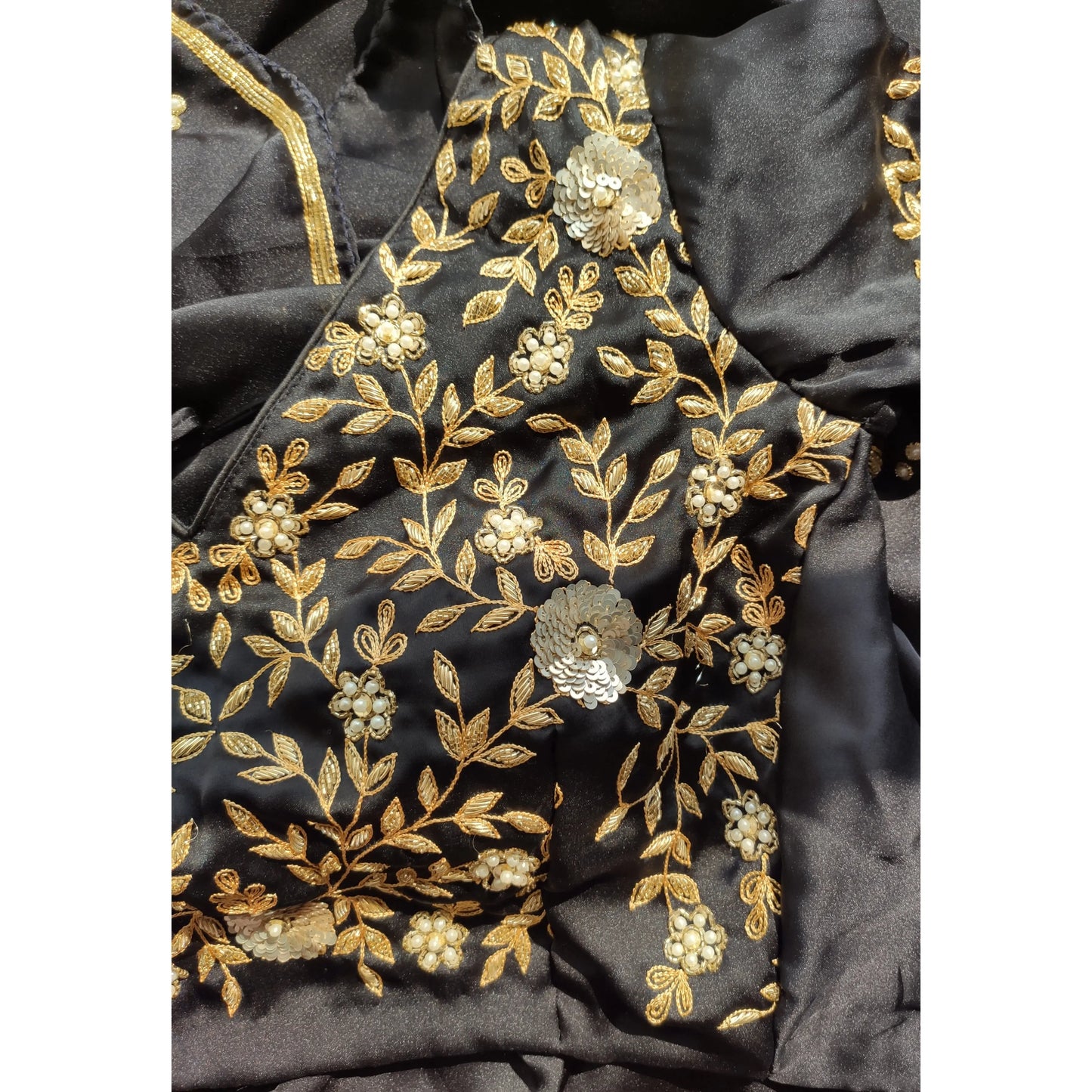 Navy Blue Satin Silk Taj Mahal Saree - kreationbykj