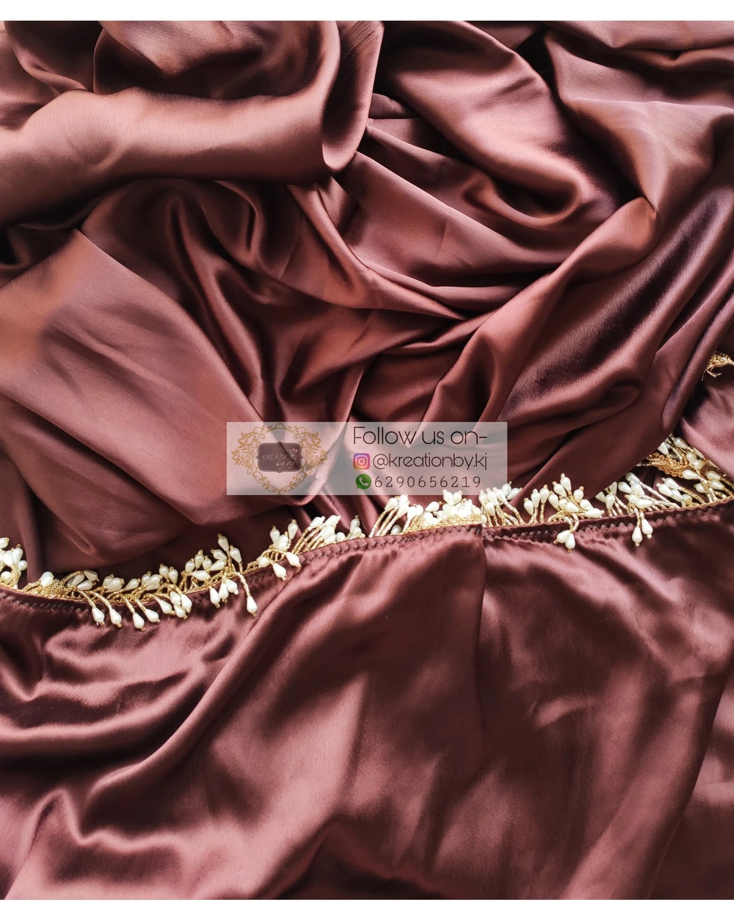 Coffee Brown Satin Silk Saree With Handmade Tassels On Pallu - kreationbykj