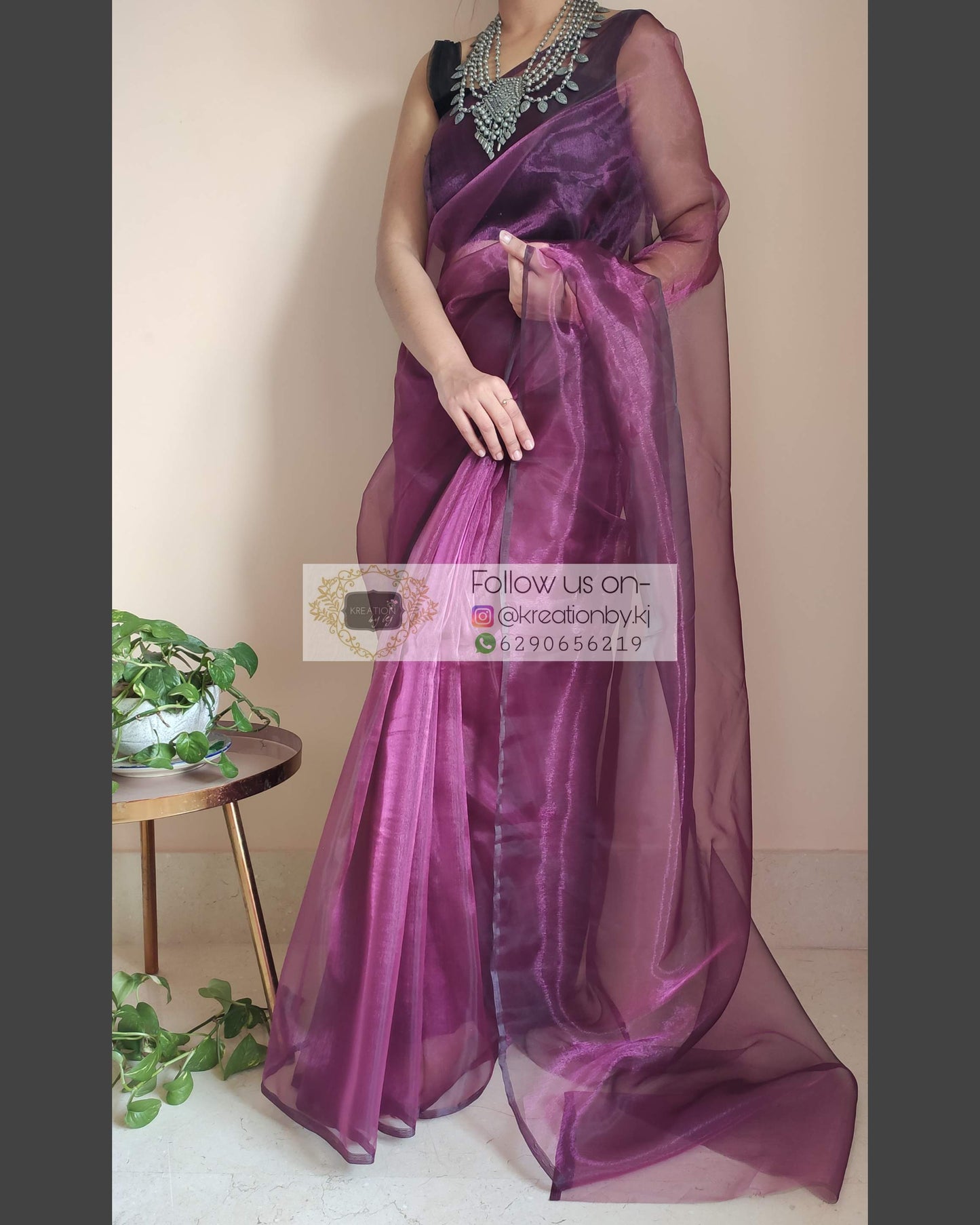 Purple Wine Glass Tissue Saree - kreationbykj