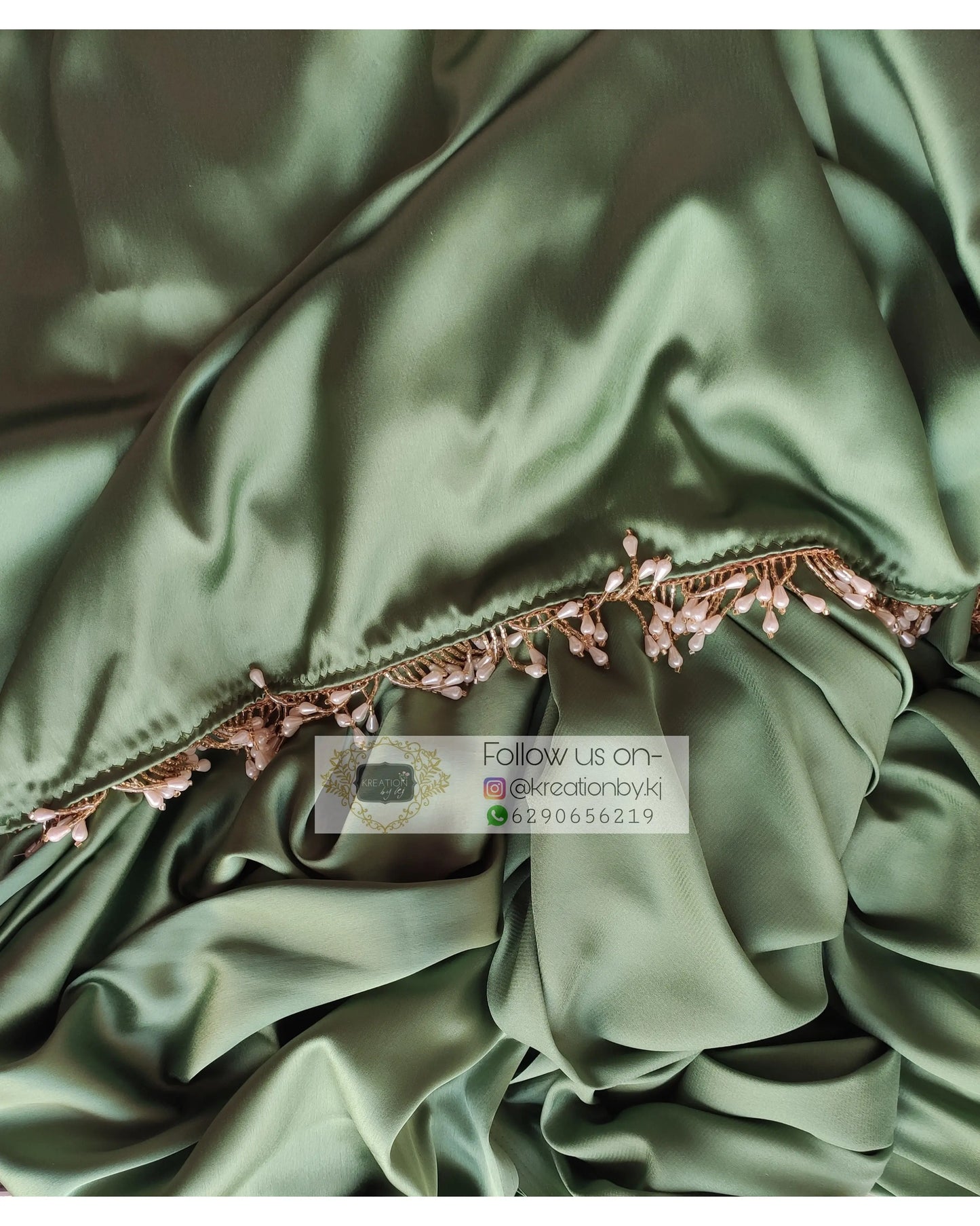 Moss Green Satin Silk Saree With Handmade Tassels On Pallu - kreationbykj