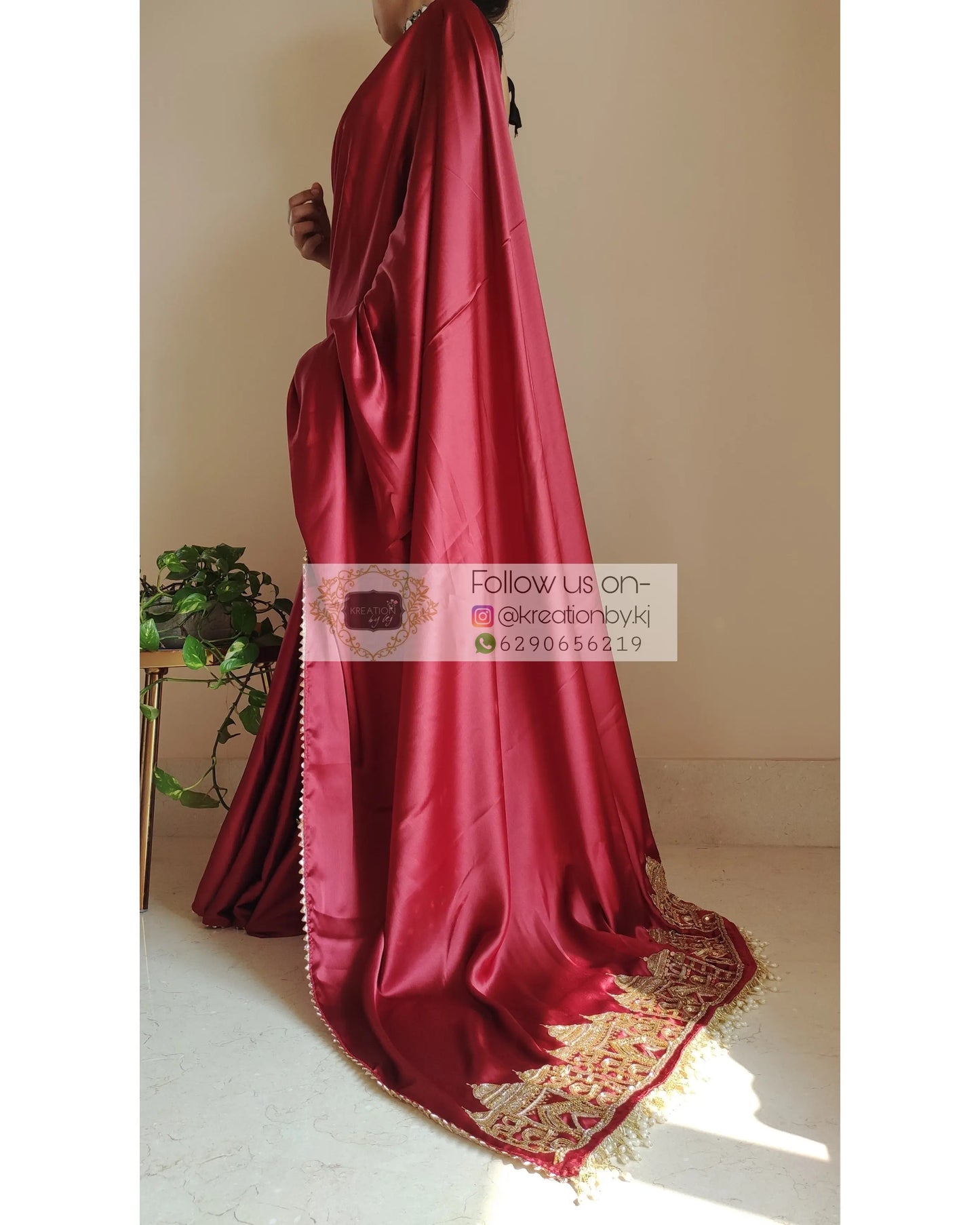 Maroon Satin Silk Taj Mahal Saree - kreationbykj