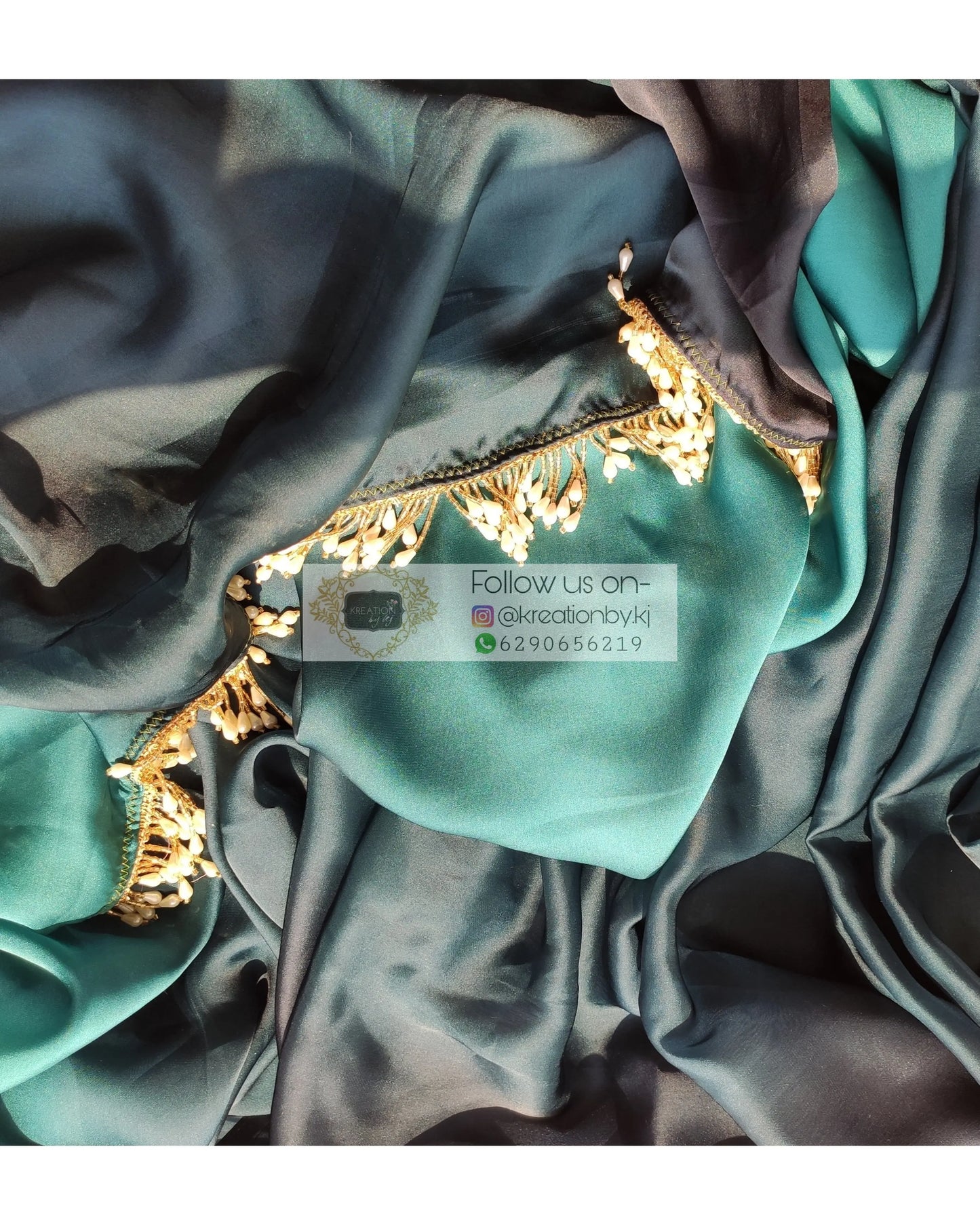 Blue Ombré Crepe Silk Saree With Handmade Tassels On Pallu - kreationbykj