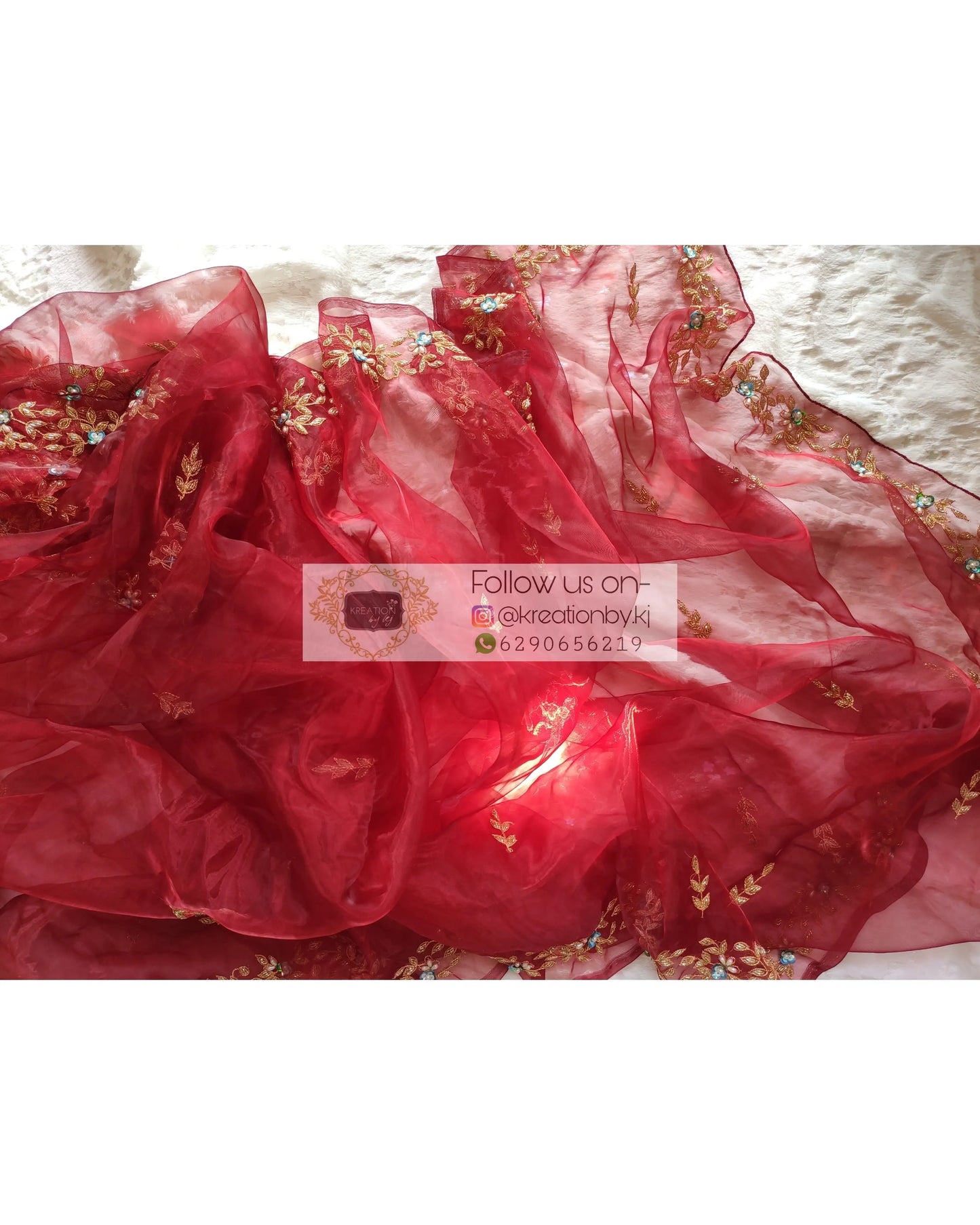 Red Glass Tissue Chandani Dupatta - kreationbykj