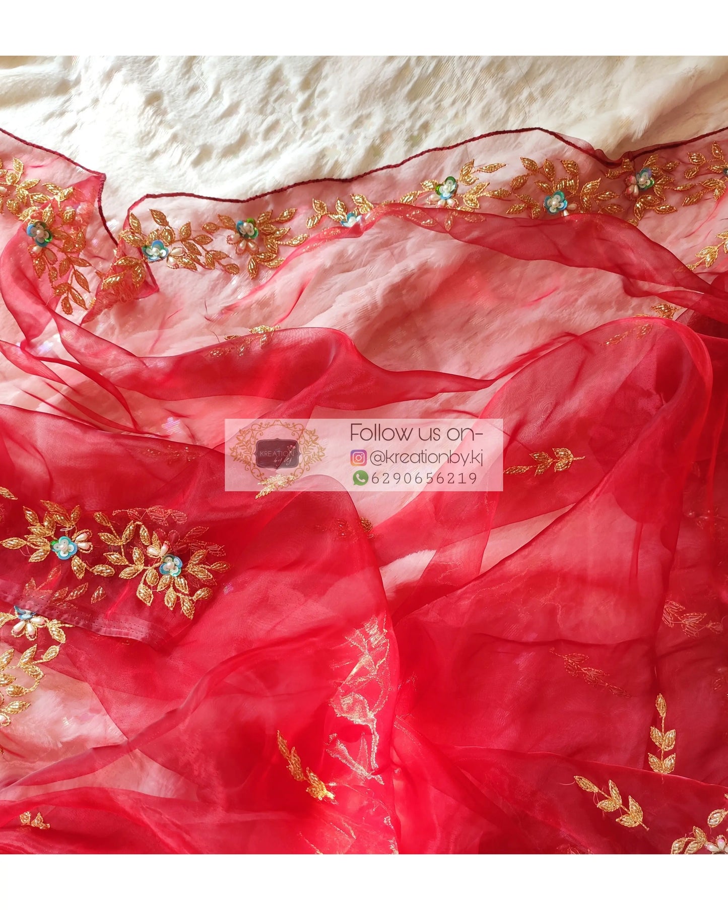 Red Glass Tissue Chandani Dupatta - kreationbykj