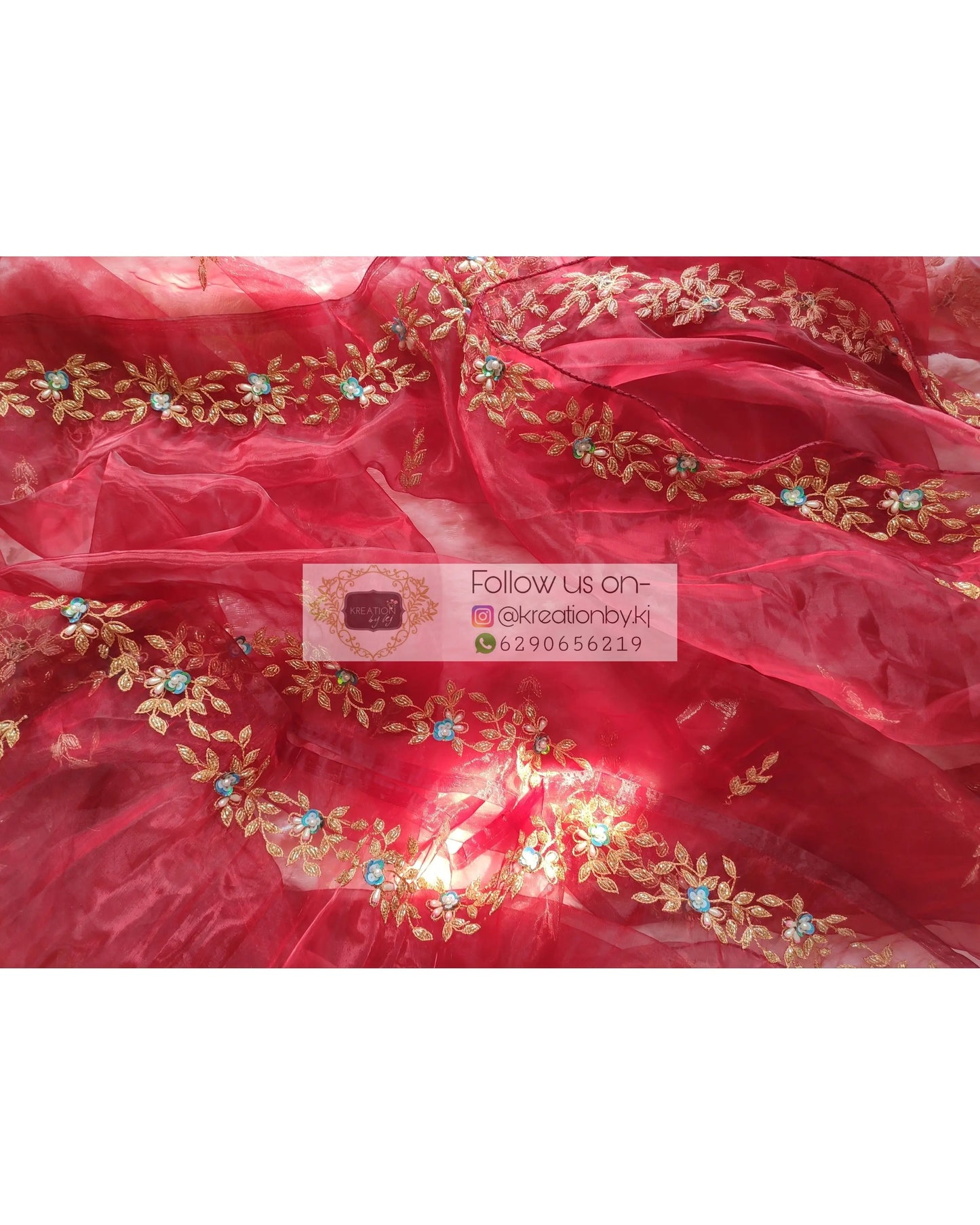 Red Glass Tissue Chandani Dupatta - kreationbykj