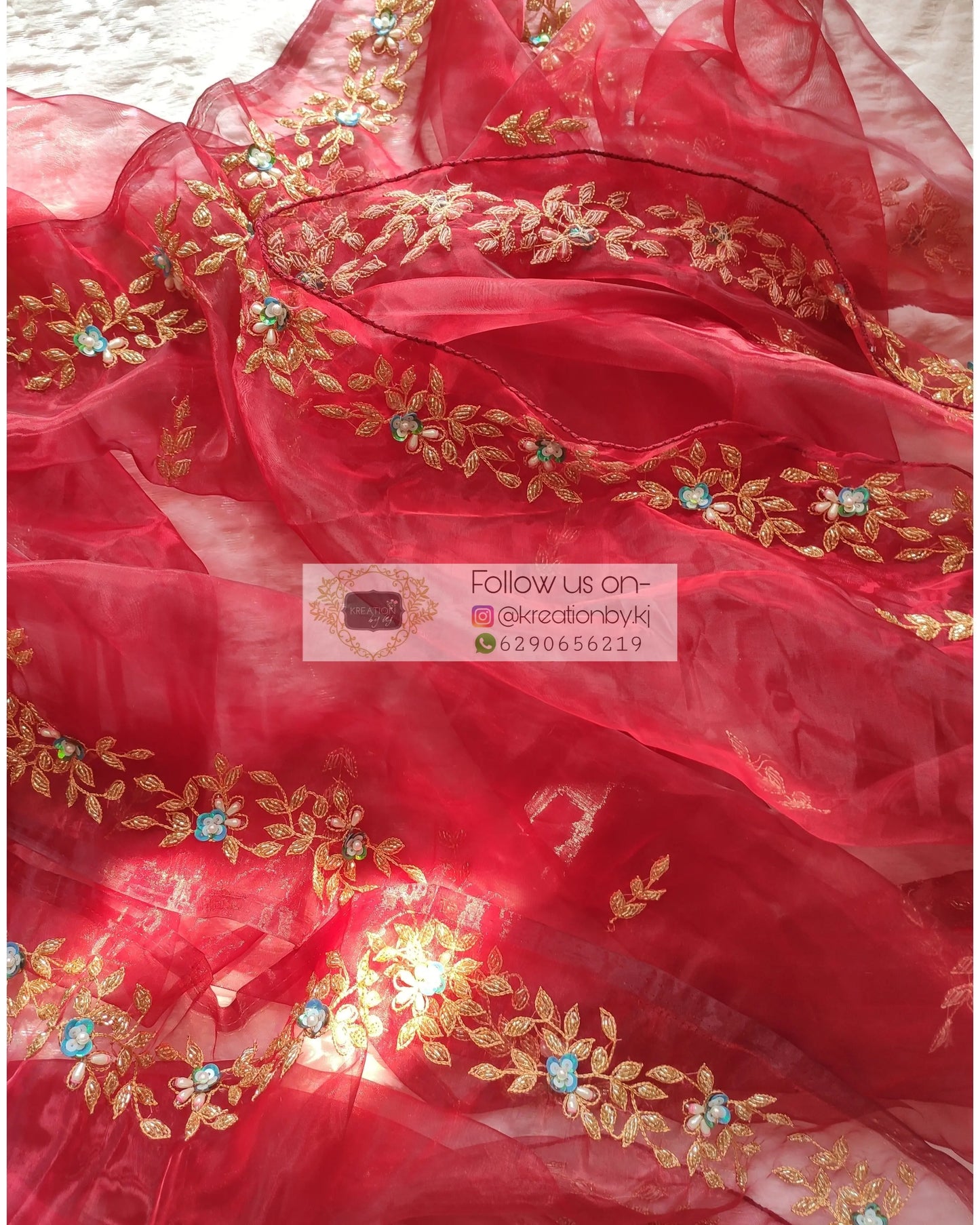 Red Glass Tissue Chandani Dupatta - kreationbykj
