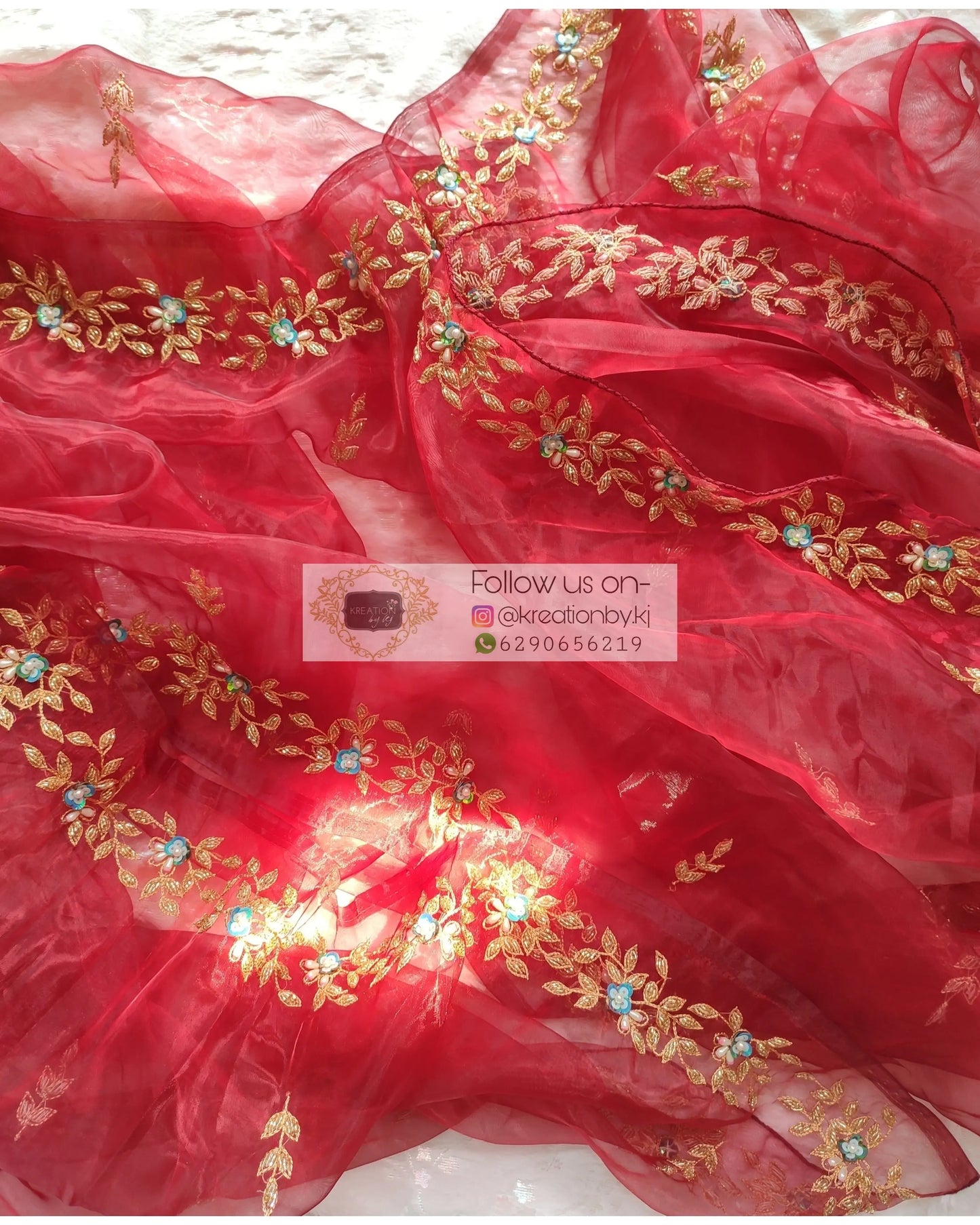 Red Glass Tissue Chandani Dupatta - kreationbykj