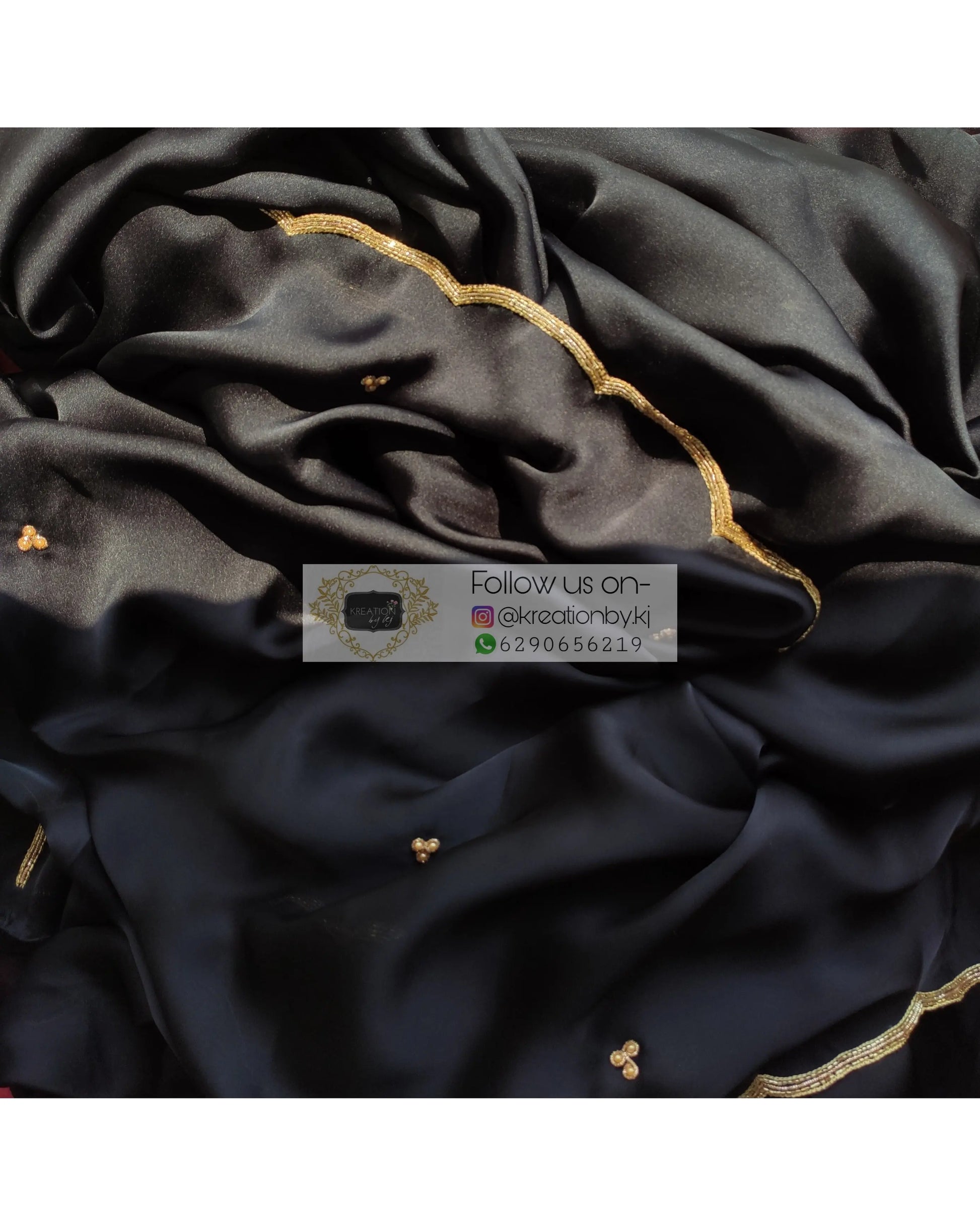 Black Crepe Silk Saree With Handembroidered Scalloping - kreationbykj