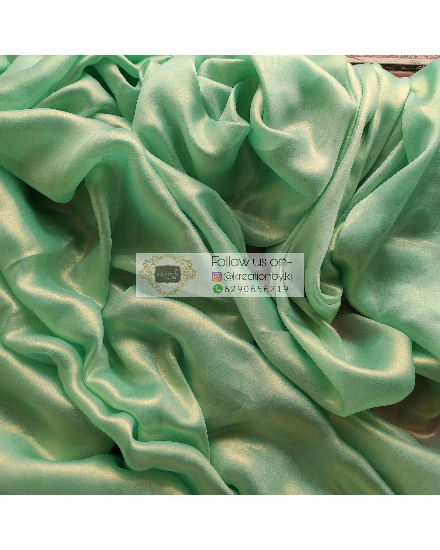 Mint Green Shimmer Satin Saree - kreationbykj