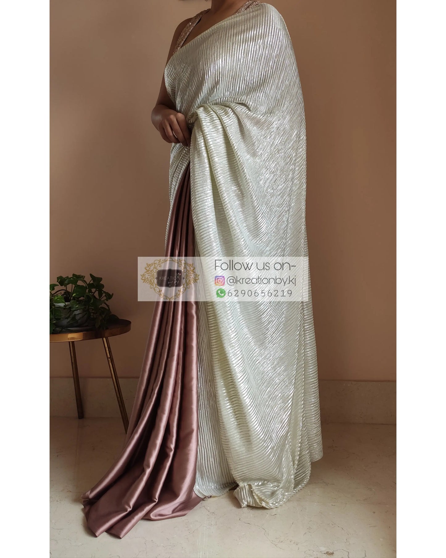 Rose Gold- Silver Pleated Saree - kreationbykj