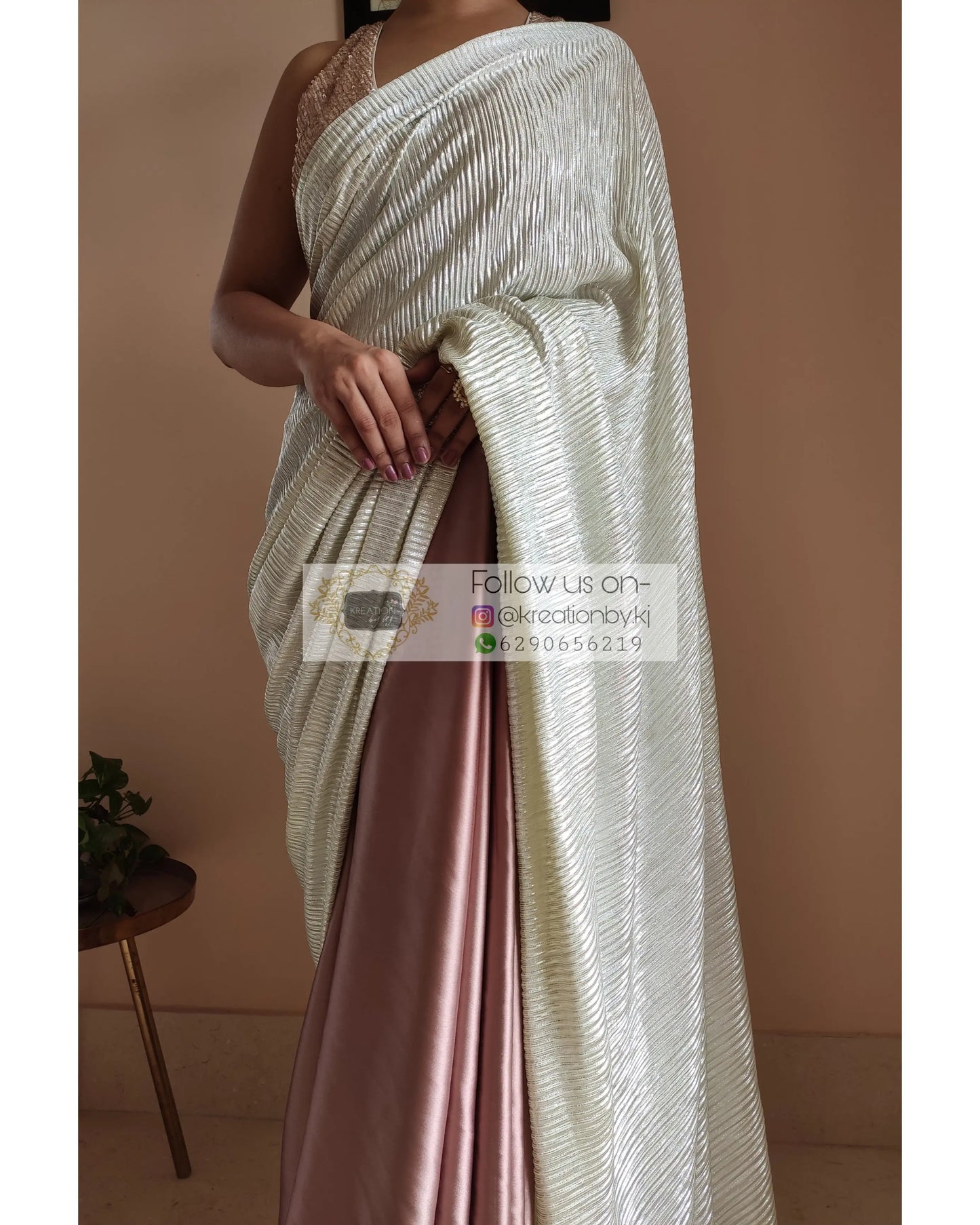 Rose Gold- Silver Pleated Saree - kreationbykj