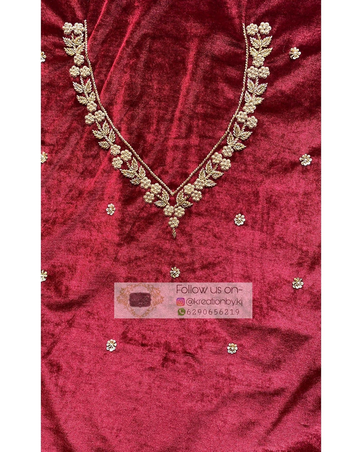 Burgundy Velvet Bridal Saree - kreationbykj