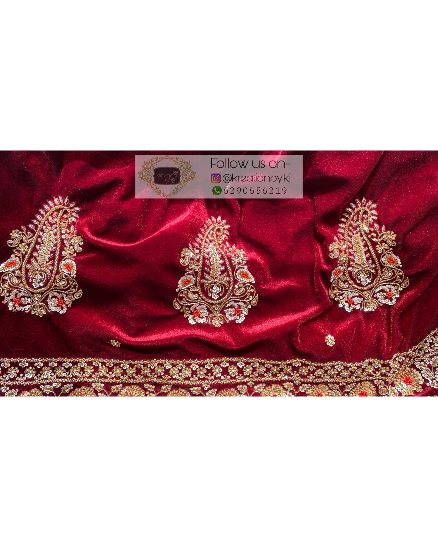 Burgundy Velvet Bridal Saree - kreationbykj