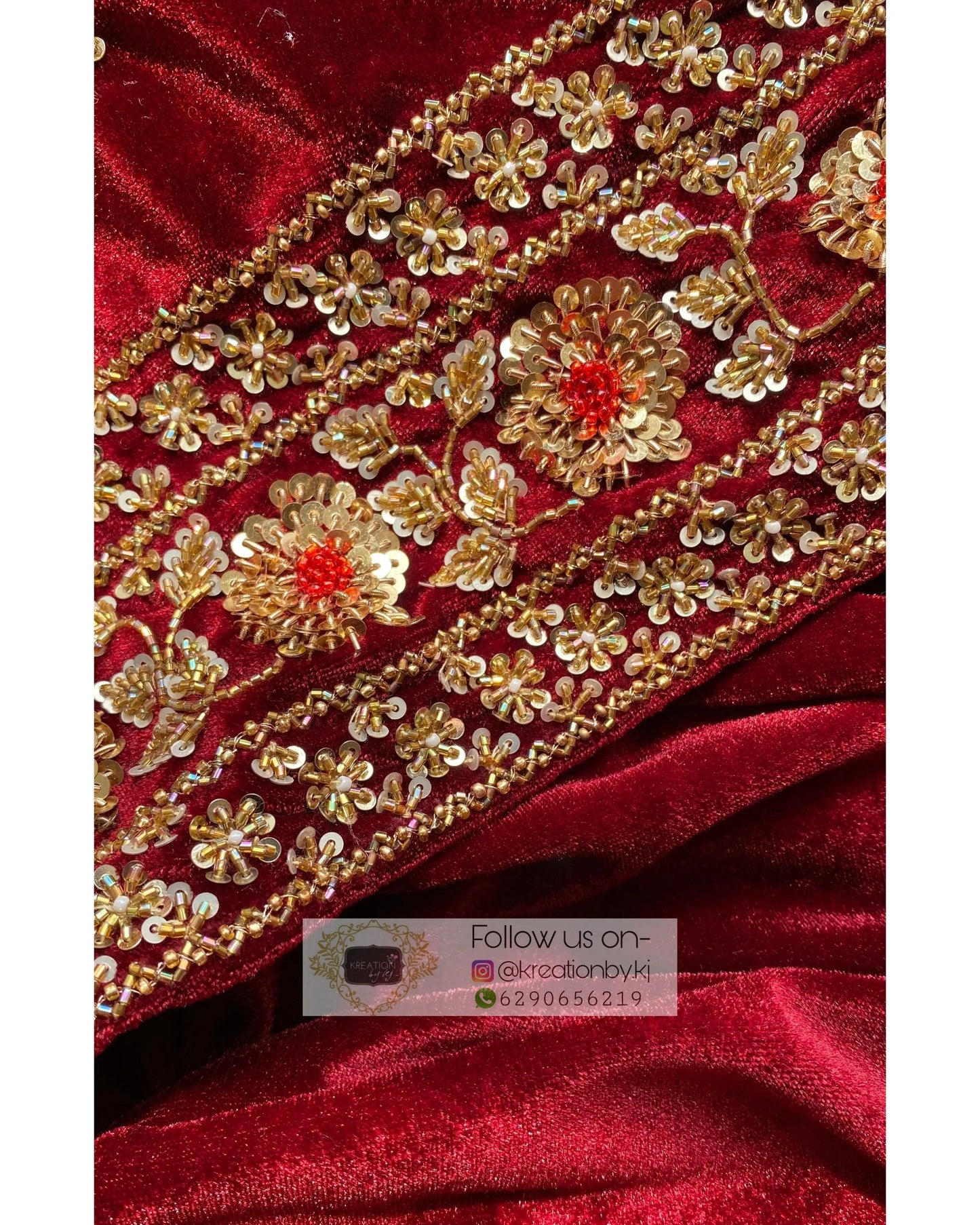 Burgundy Velvet Bridal Saree - kreationbykj