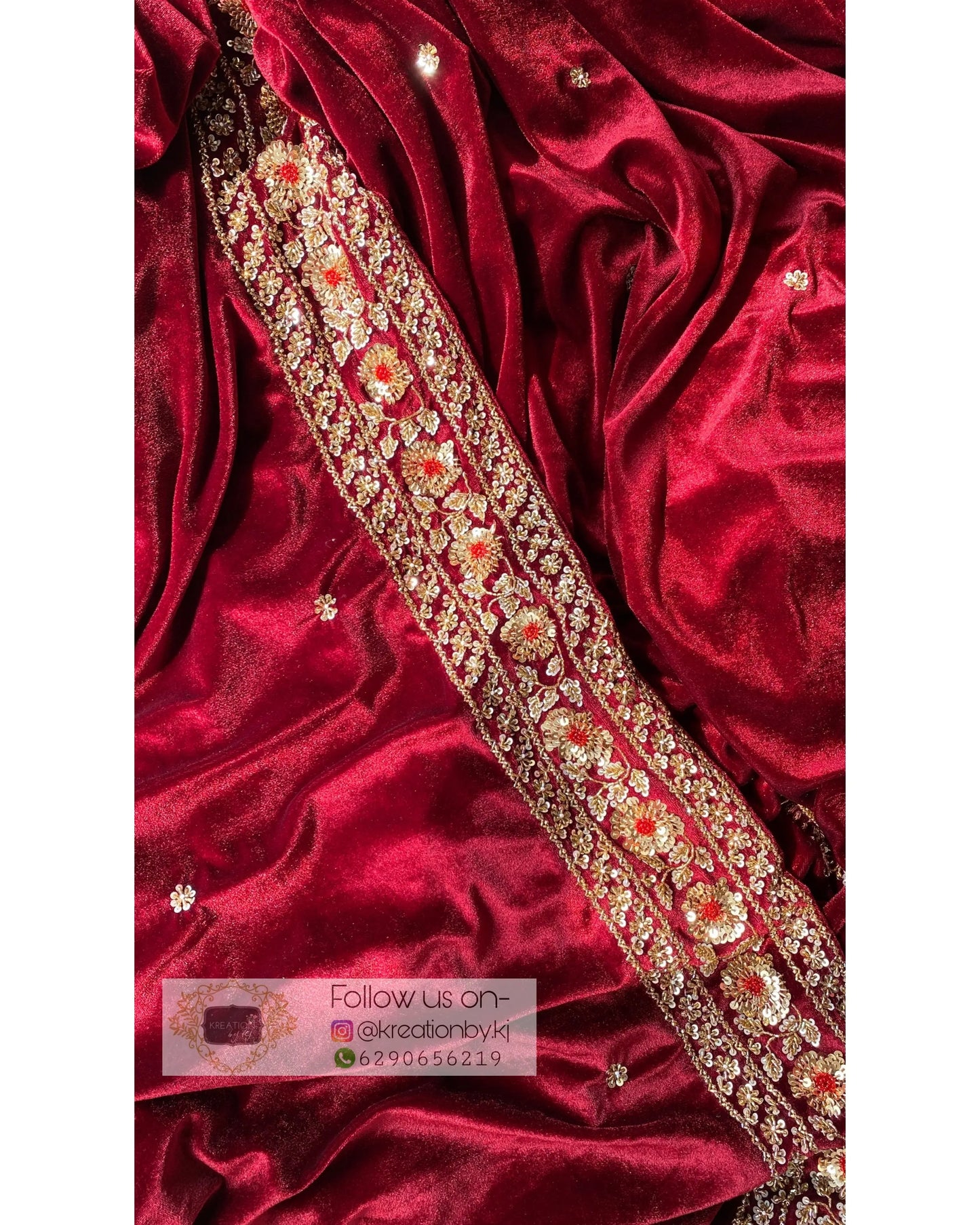 Burgundy Velvet Bridal Saree - kreationbykj