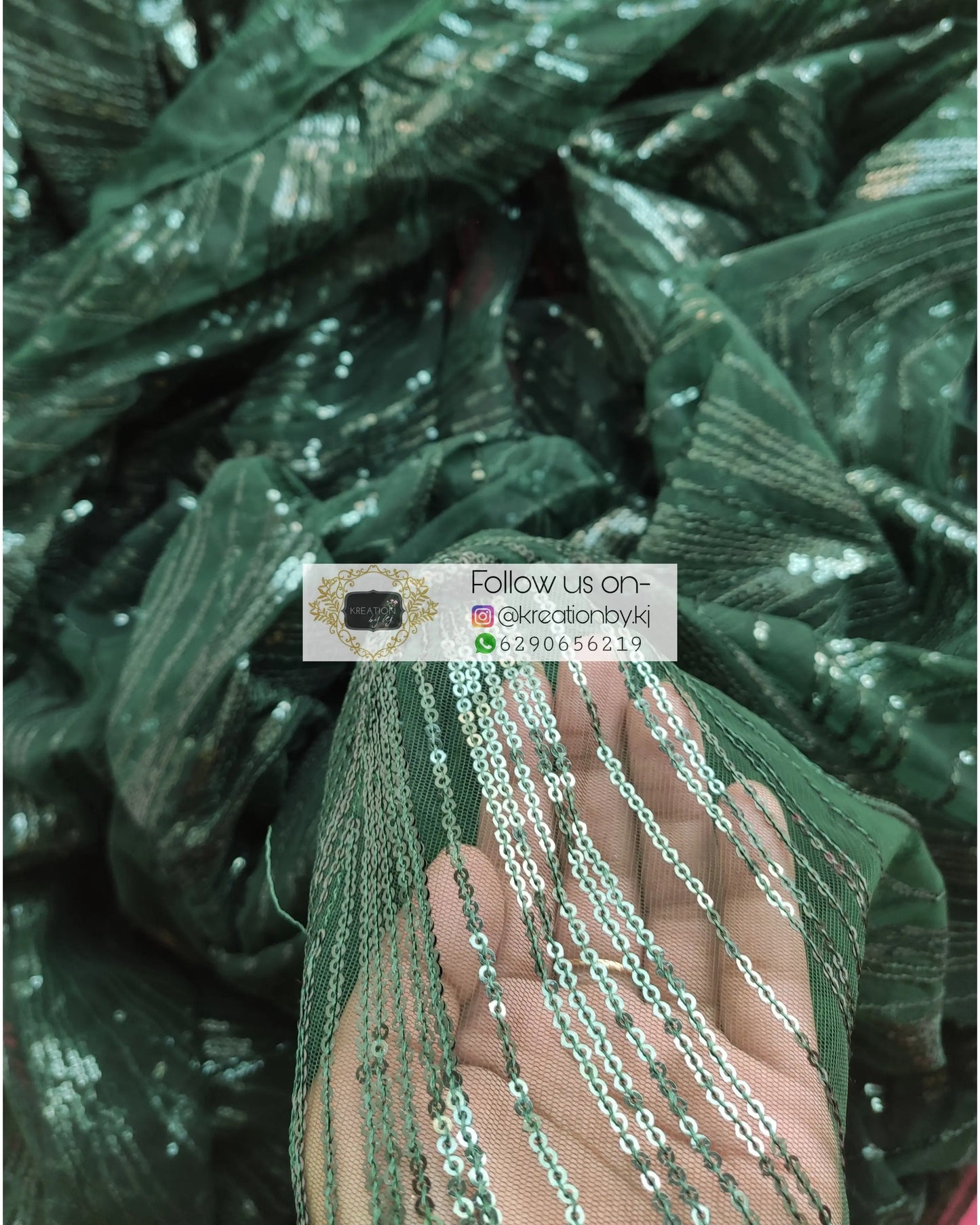 Dark Green Sequins Embroidered Net Saree - kreationbykj