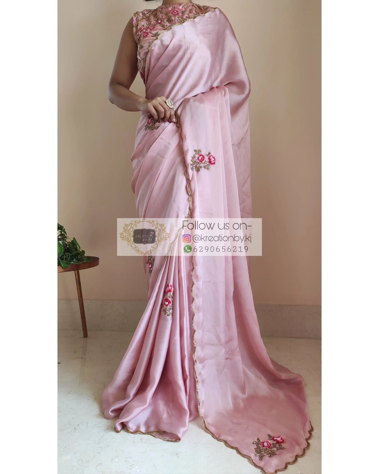 Remember the Roses Onion Pink Crepe Silk Saree - kreationbykj
