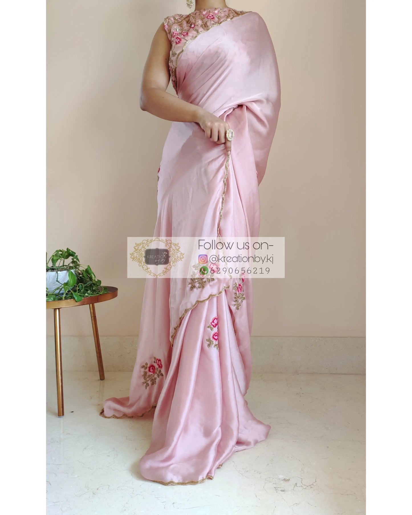 Remember the Roses Onion Pink Crepe Silk Saree - kreationbykj