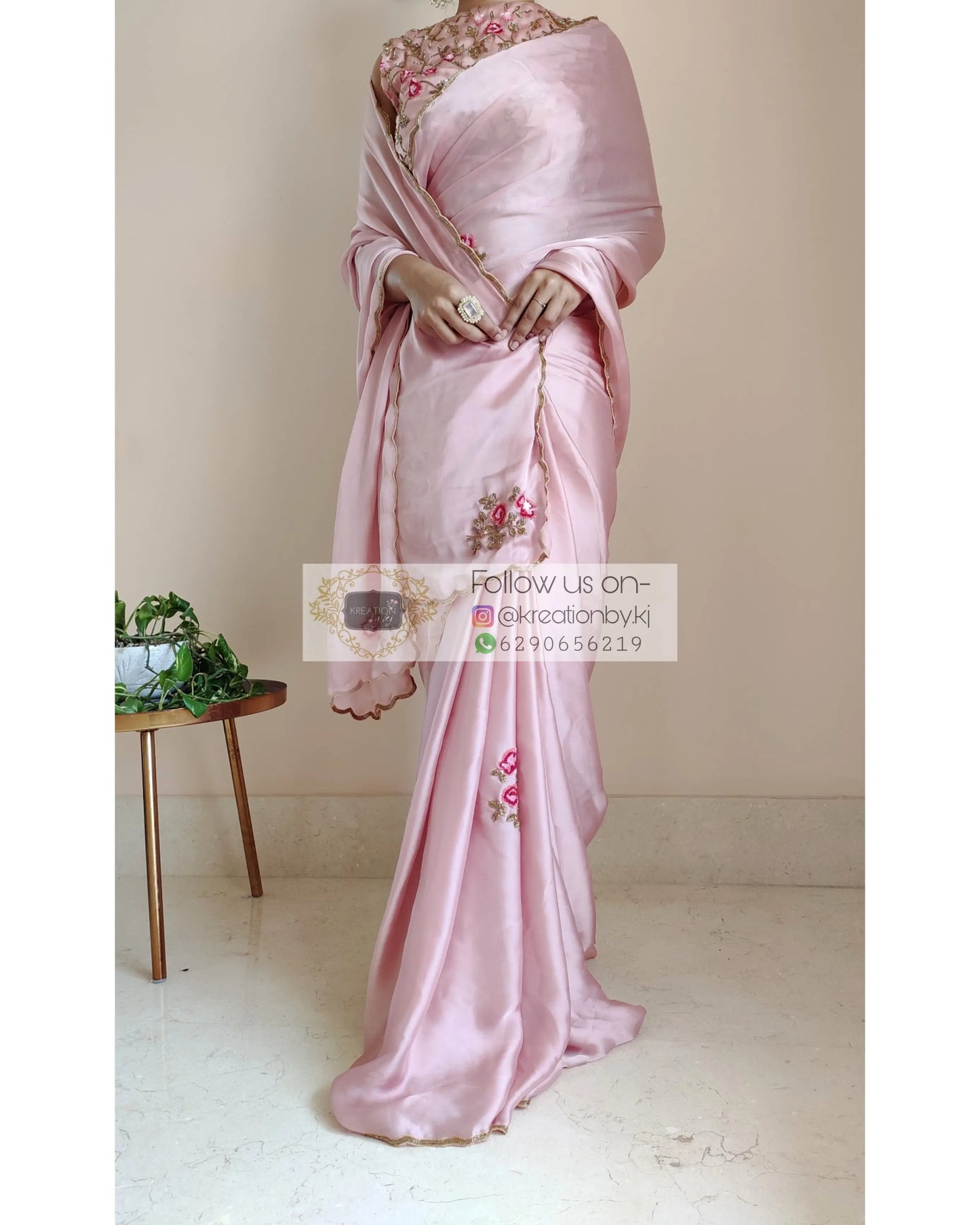 Remember the Roses Onion Pink Crepe Silk Saree - kreationbykj