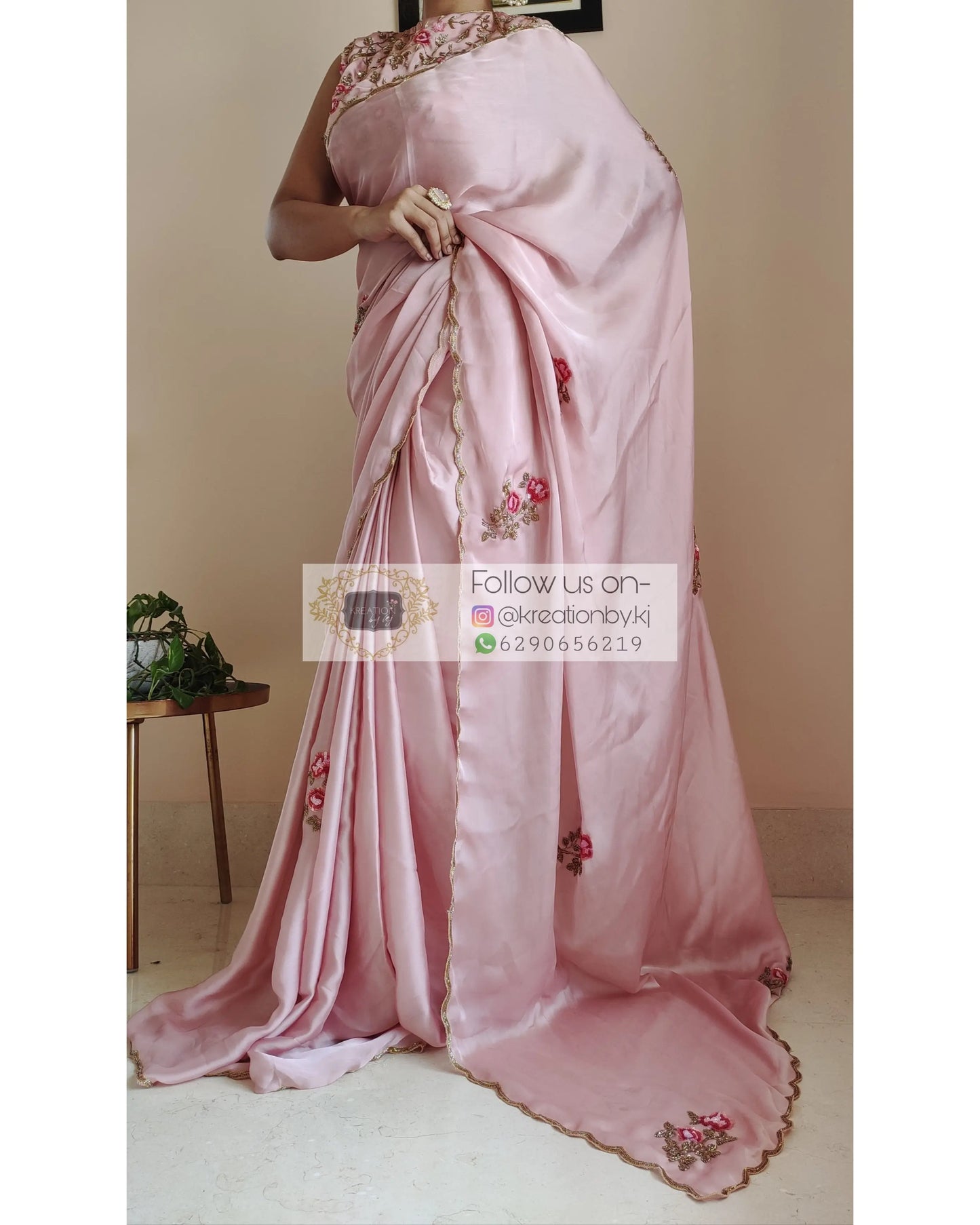 Remember the Roses Onion Pink Crepe Silk Saree - kreationbykj