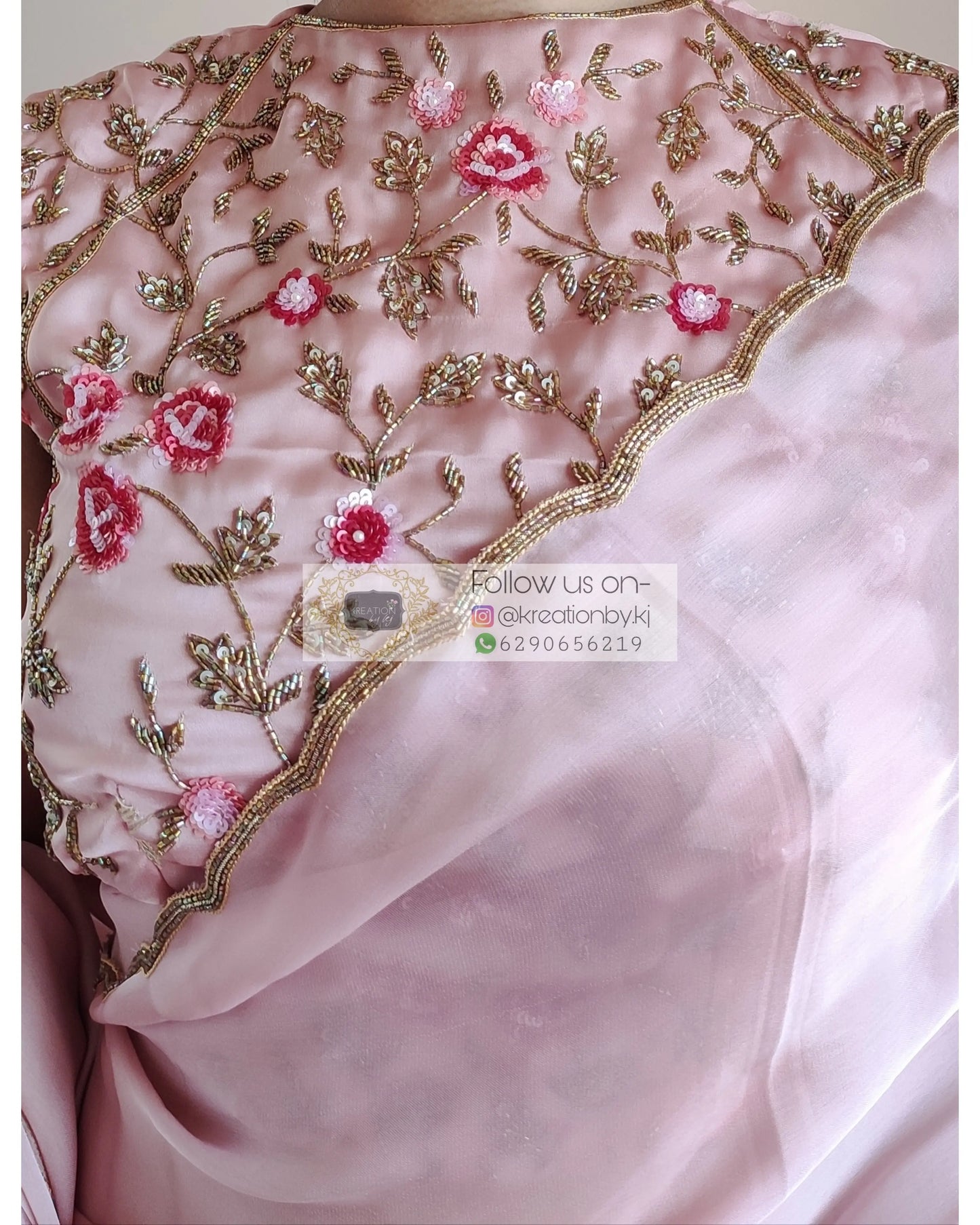 Remember the Roses Onion Pink Crepe Silk Saree - kreationbykj