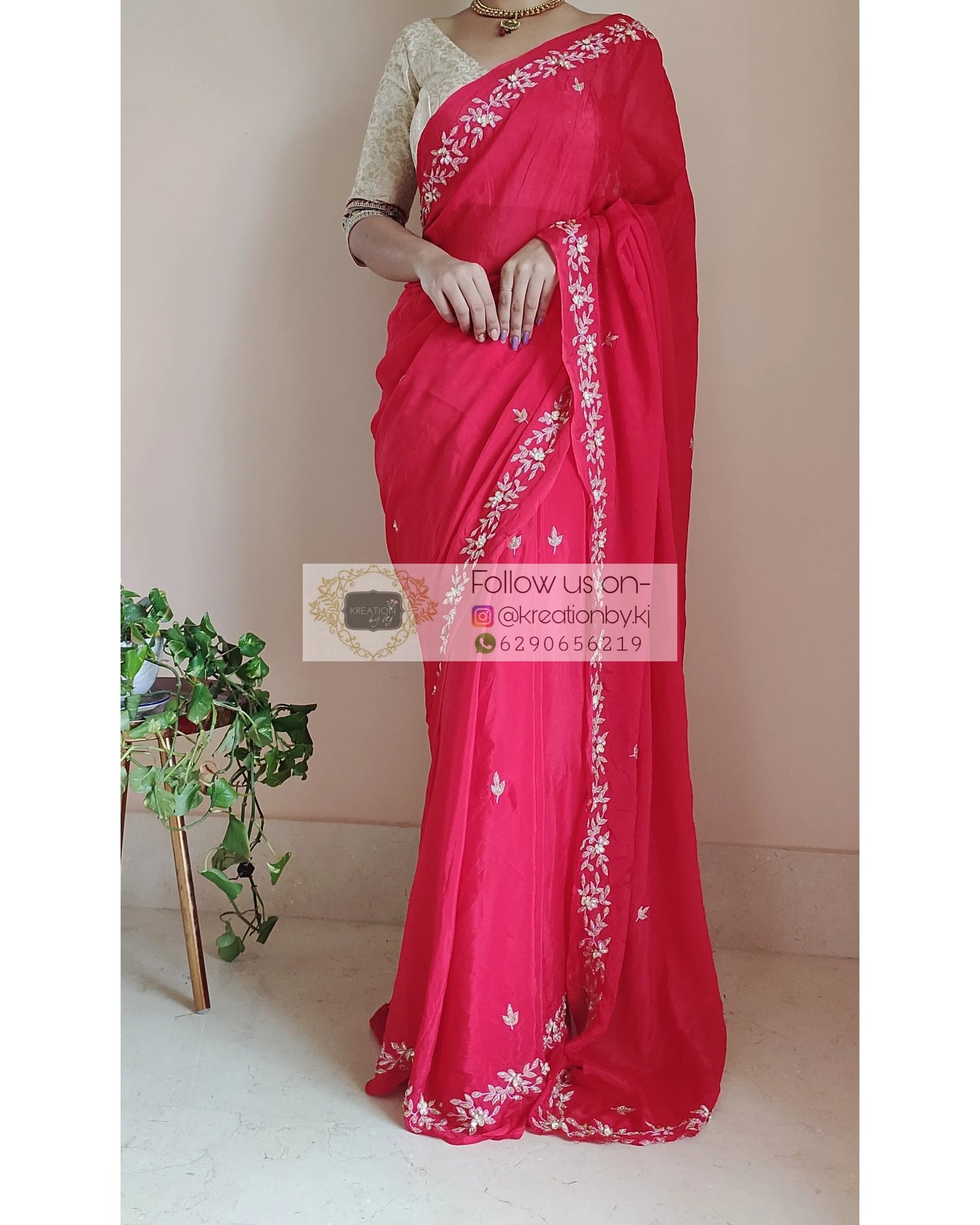 Red Chinnon Chandani Saree - kreationbykj