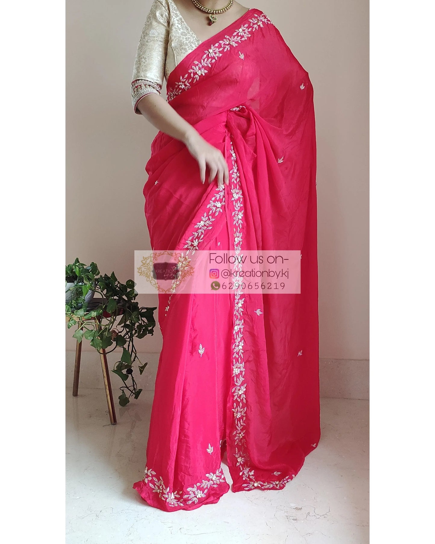 Red Chinnon Chandani Saree - kreationbykj