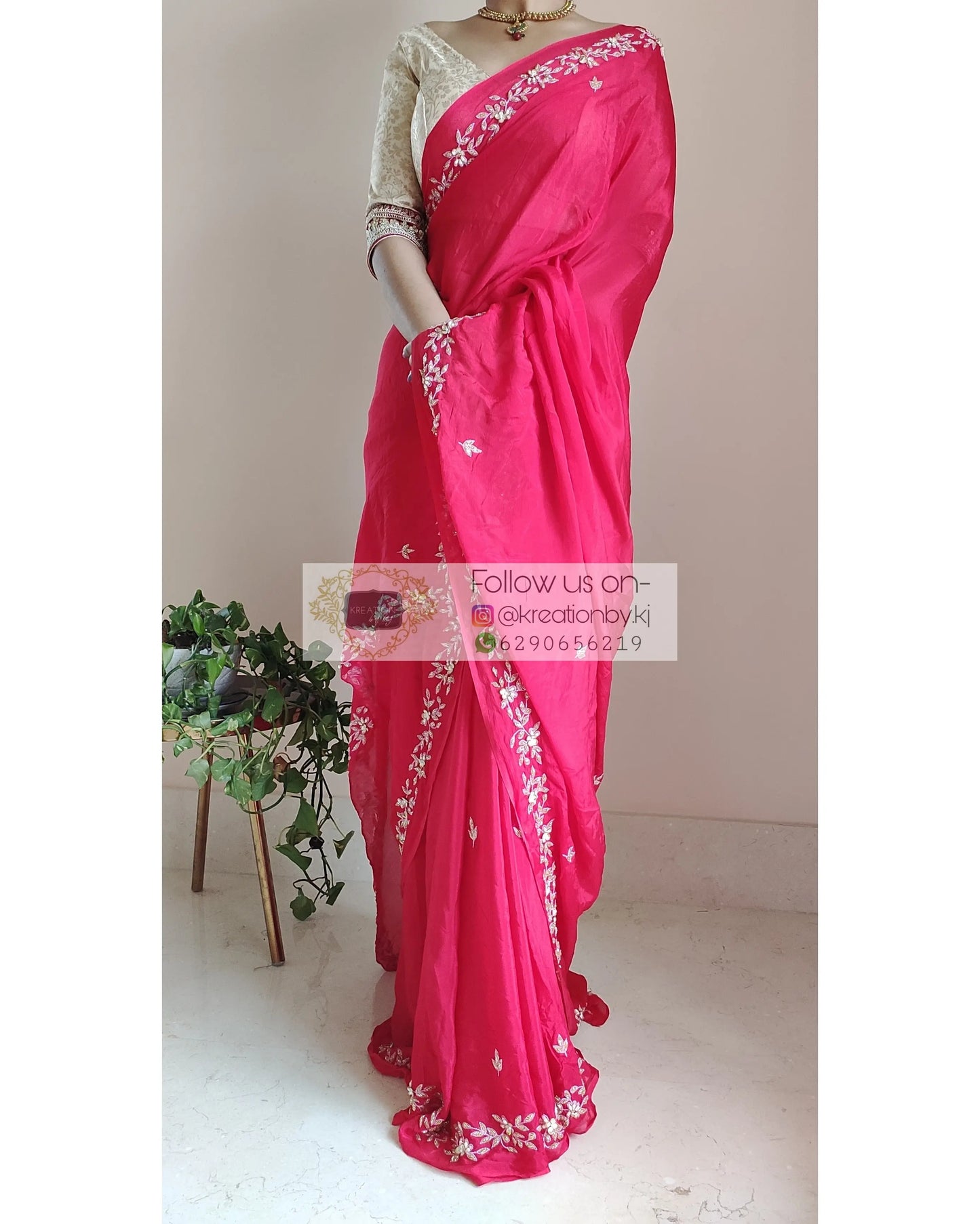 Red Chinnon Chandani Saree - kreationbykj