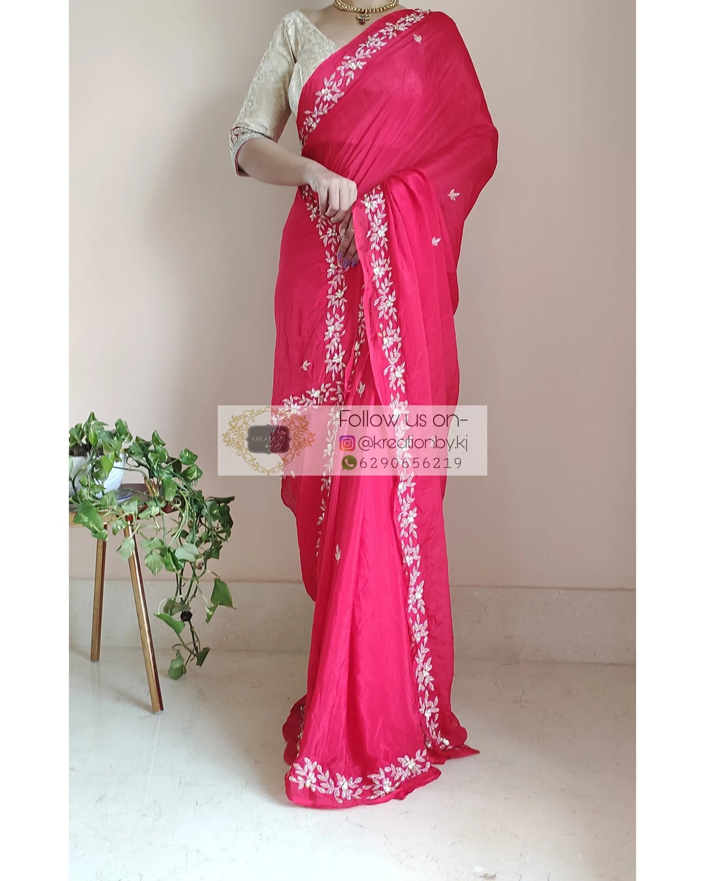 Red Chinnon Chandani Saree - kreationbykj