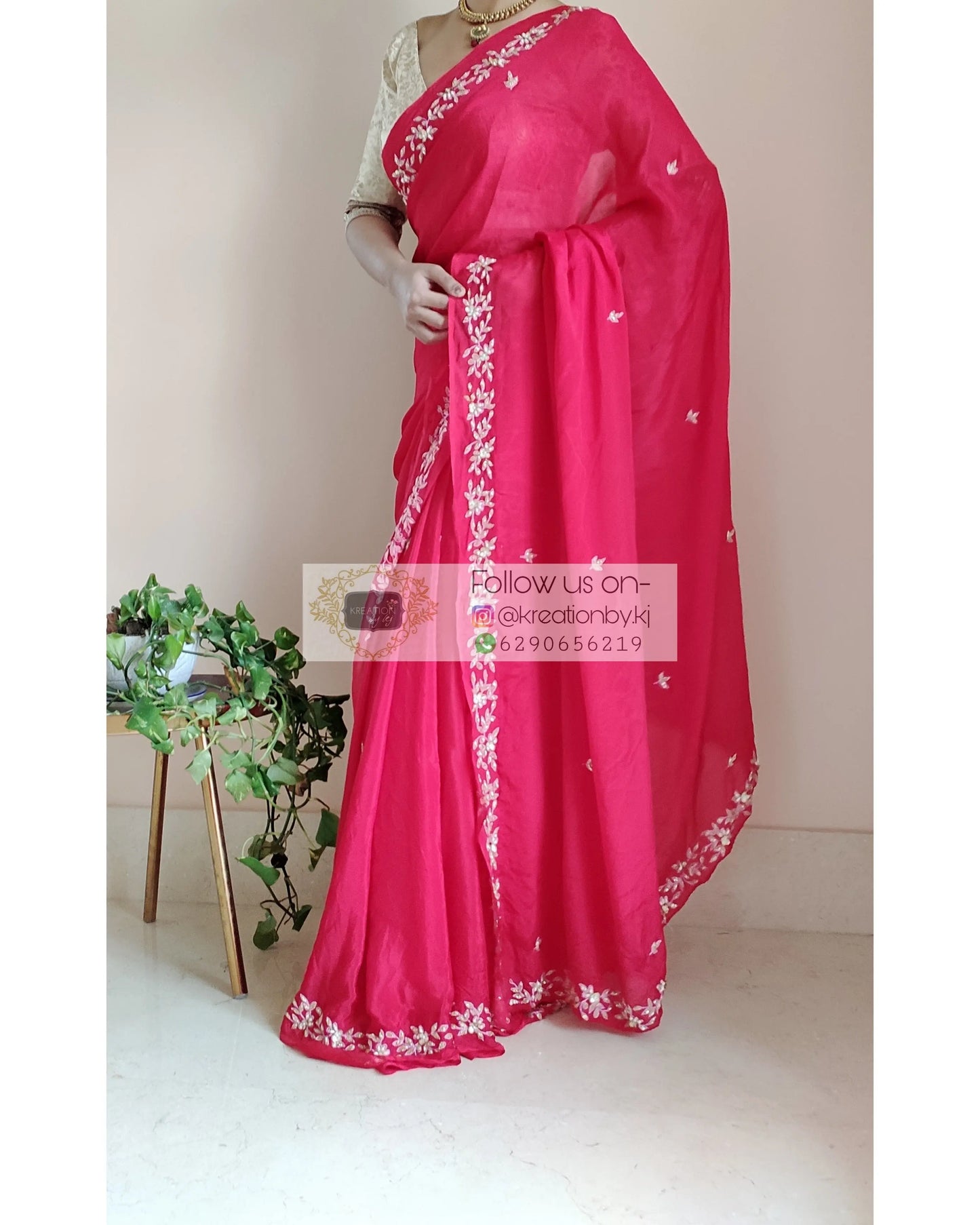 Red Chinnon Chandani Saree - kreationbykj