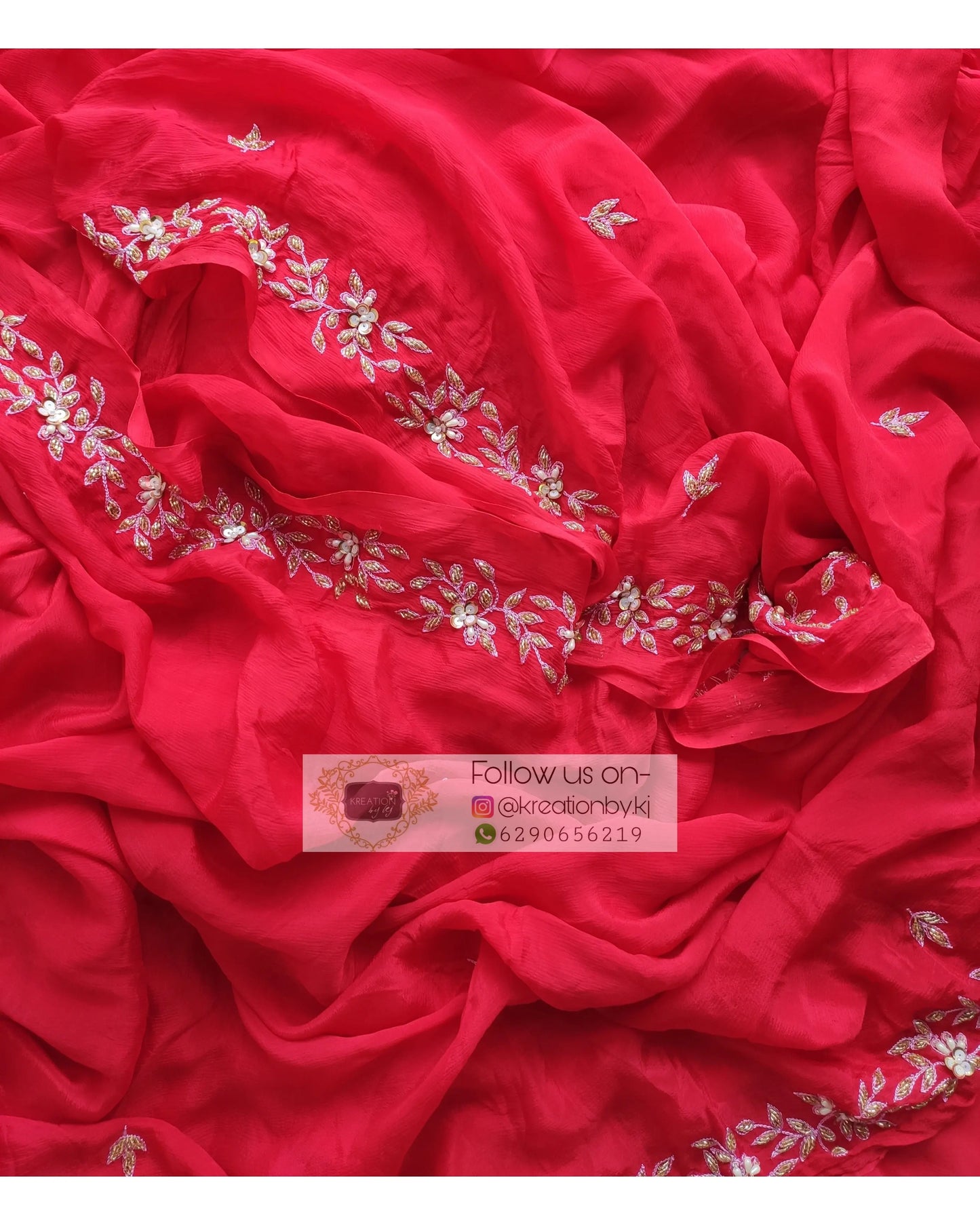 Red Chinnon Chandani Saree - kreationbykj