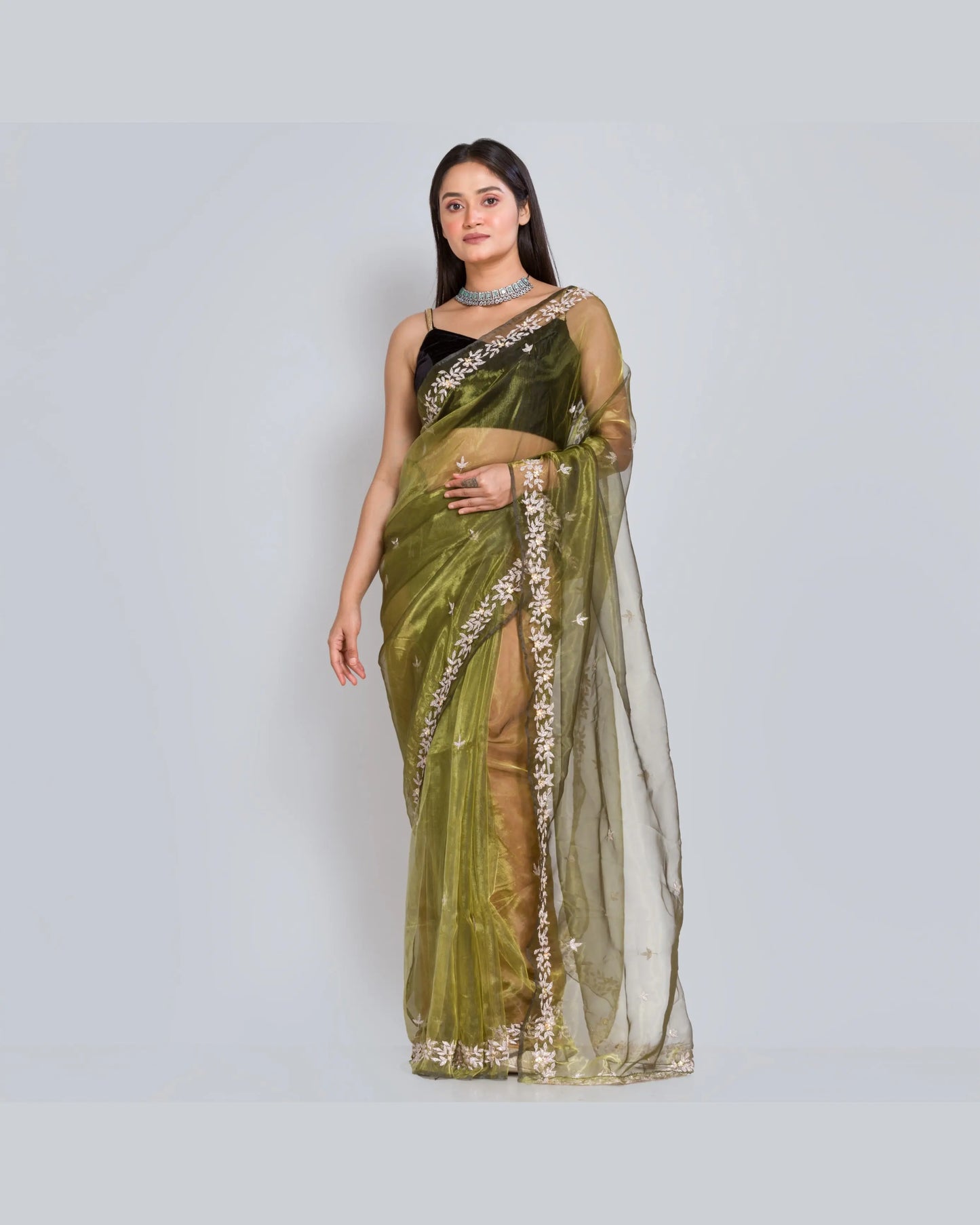 Military Green Chandani Saree - kreationbykj