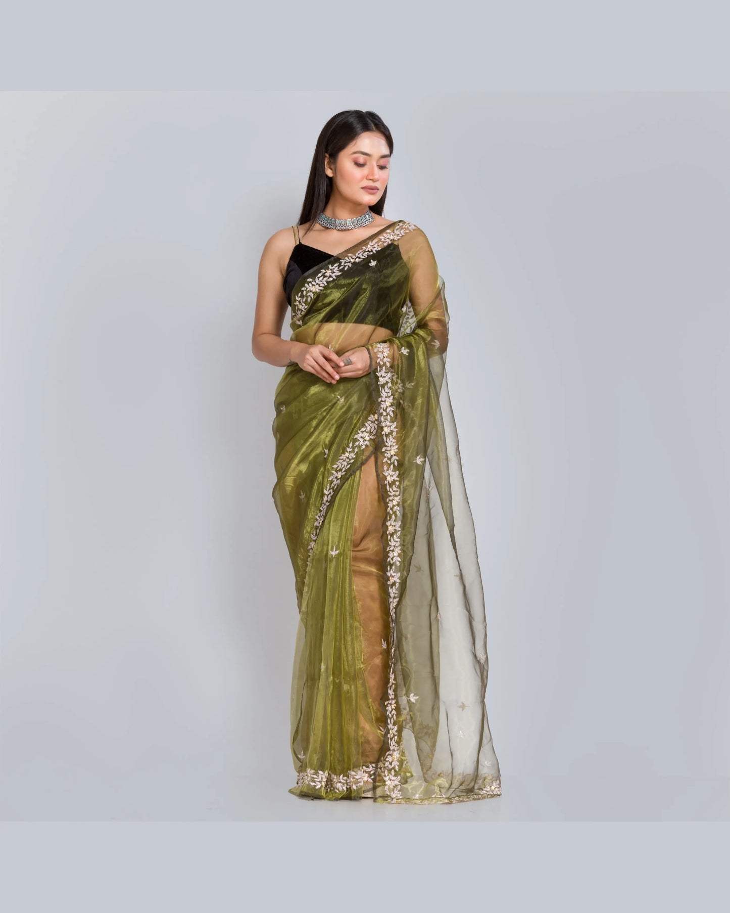 Military Green Chandani Saree - kreationbykj