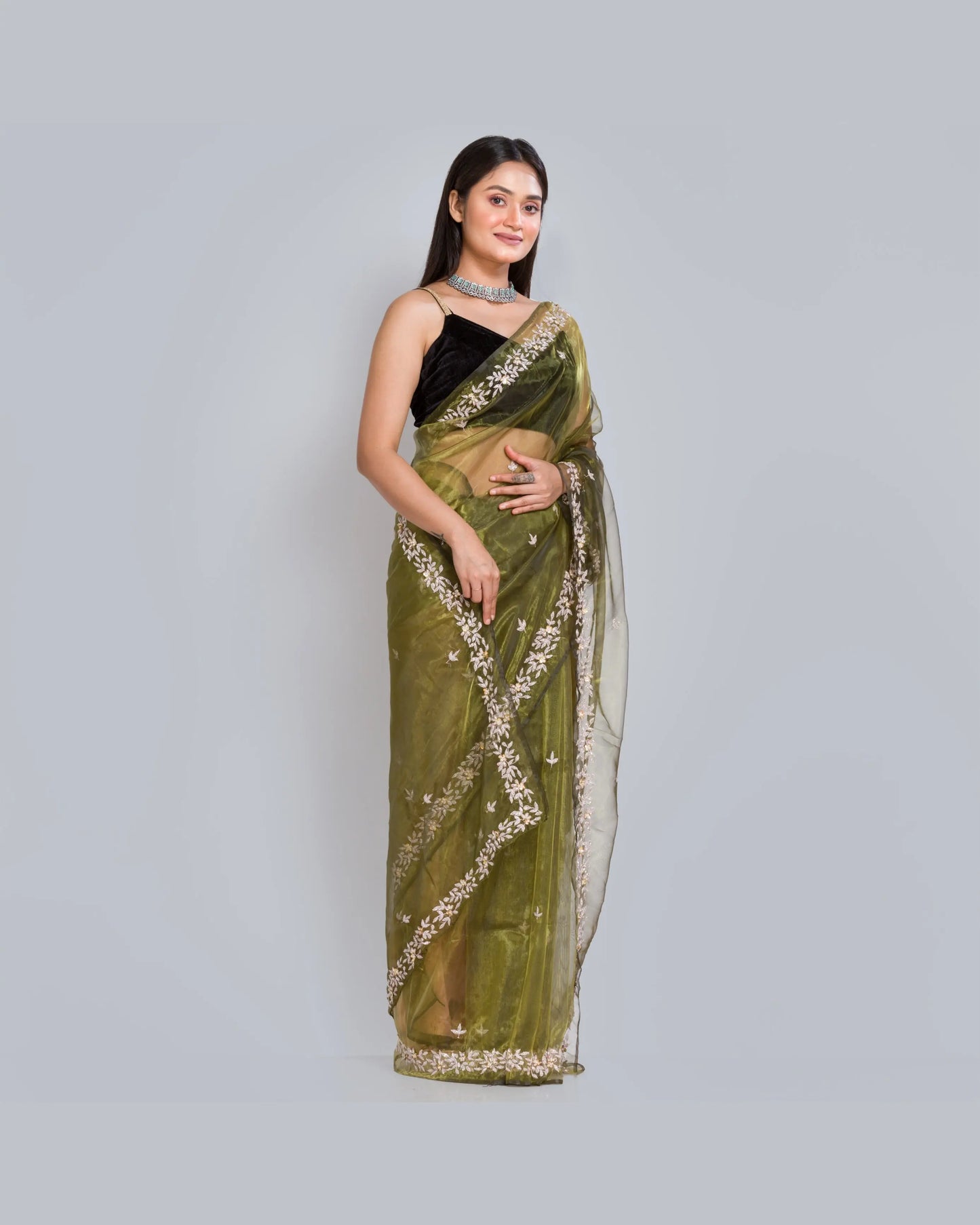 Military Green Chandani Saree - kreationbykj