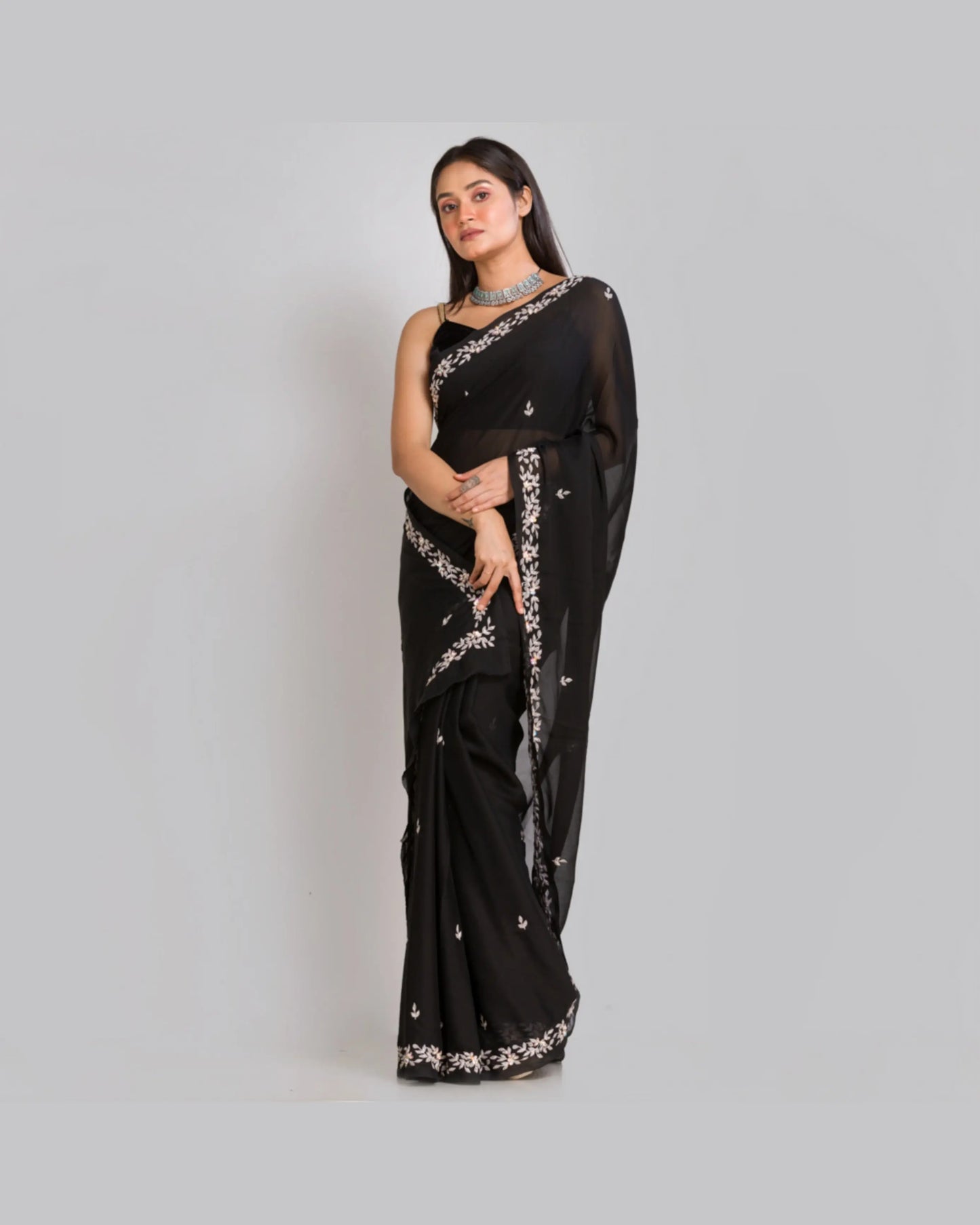 Black Georgette Chandani Saree - kreationbykj