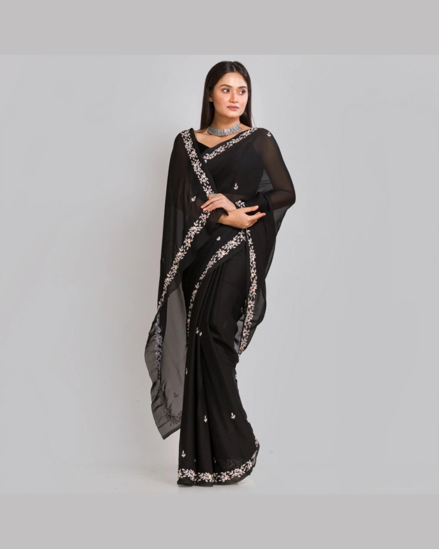 Black Georgette Chandani Saree - kreationbykj