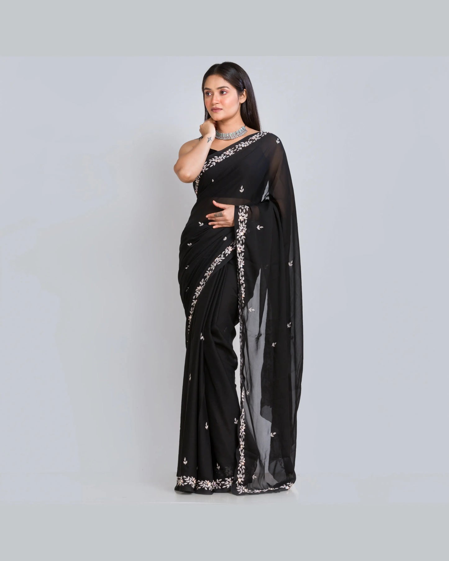 Black Georgette Chandani Saree - kreationbykj