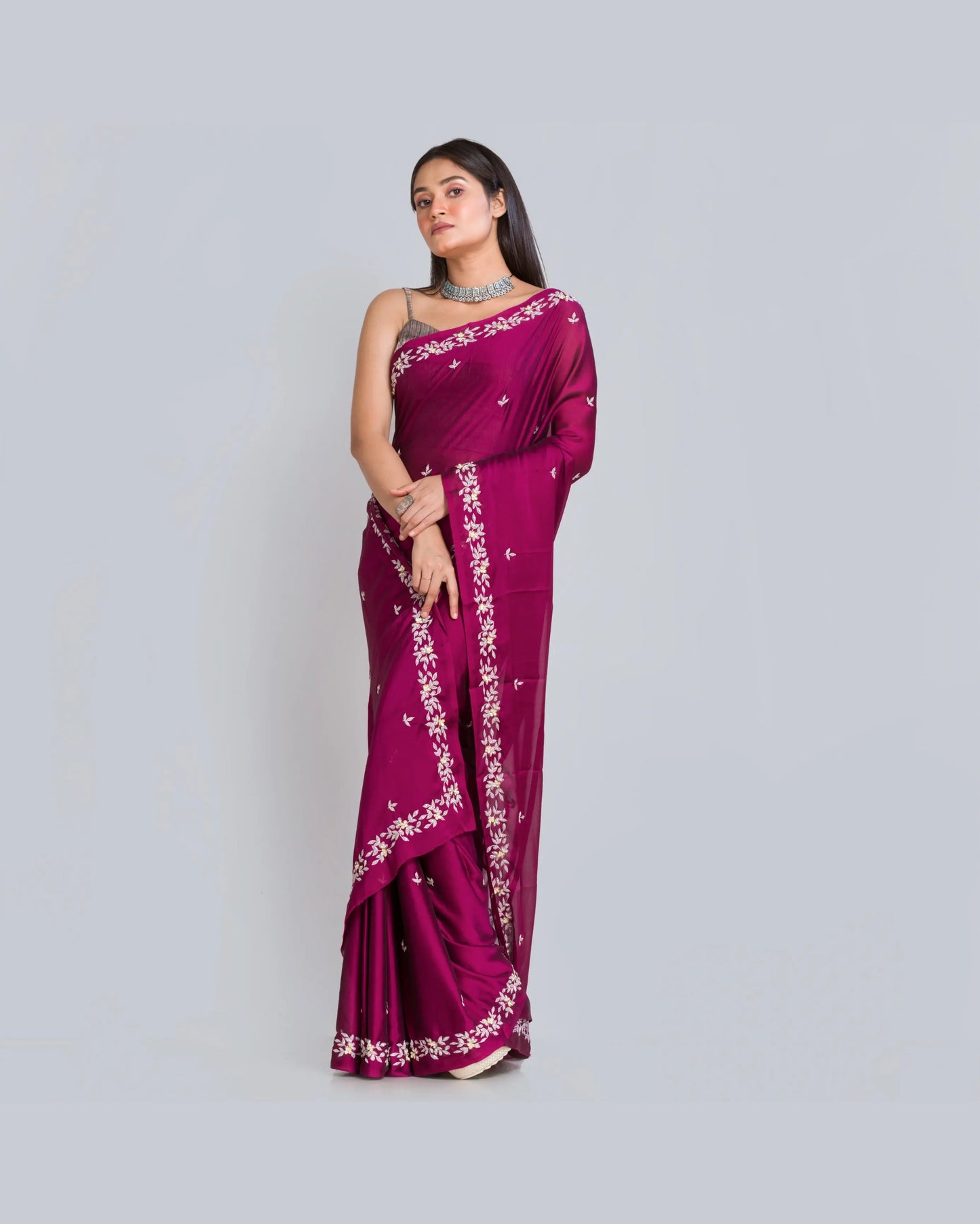 Wine Georgette Chandani Saree - kreationbykj