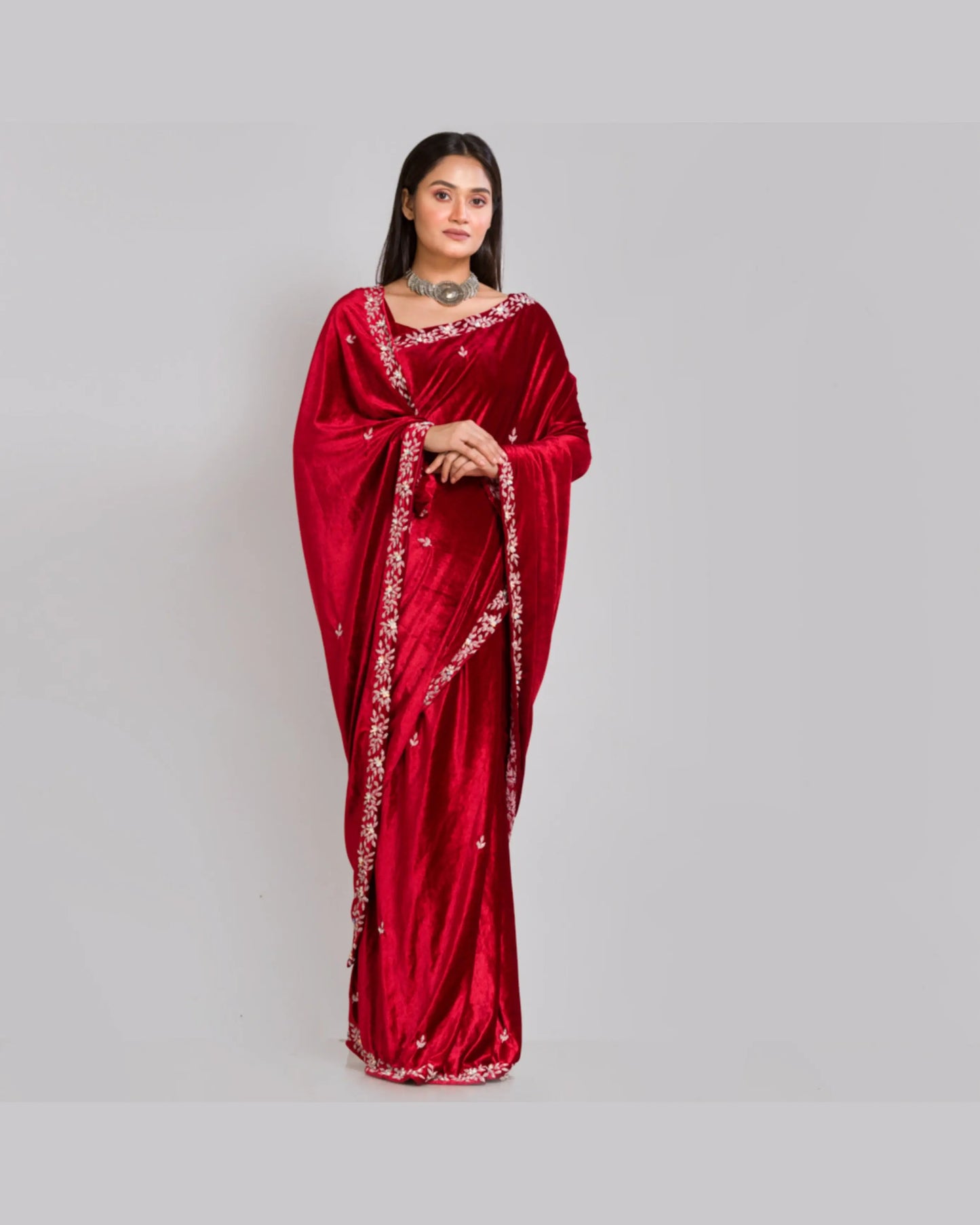 Maroon Velvet Chandani Saree - kreationbykj