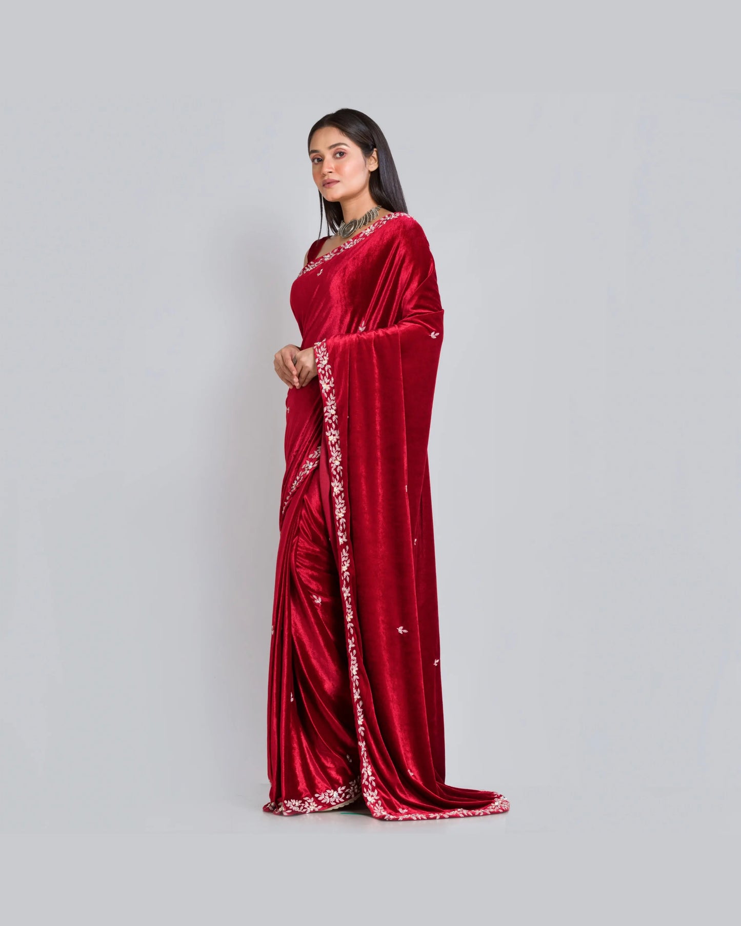 Maroon Velvet Chandani Saree - kreationbykj