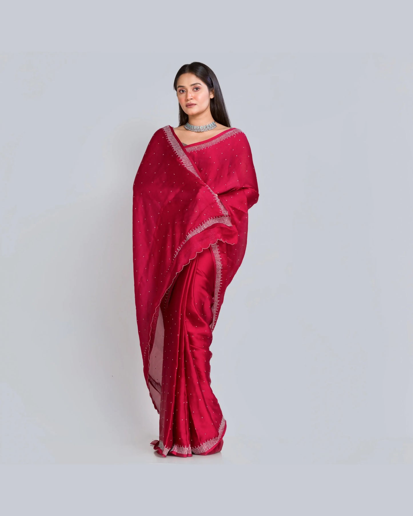 Maroon Crepe Silk Sitara Saree - kreationbykj