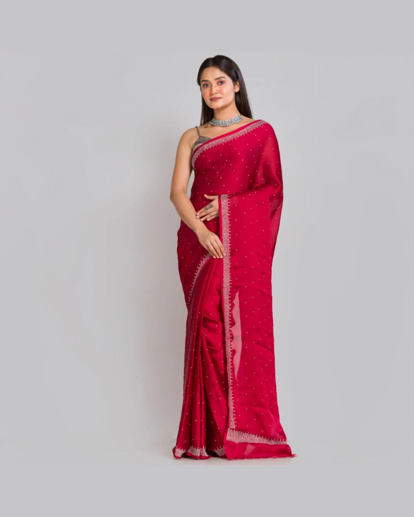 Maroon Crepe Silk Sitara Saree - kreationbykj