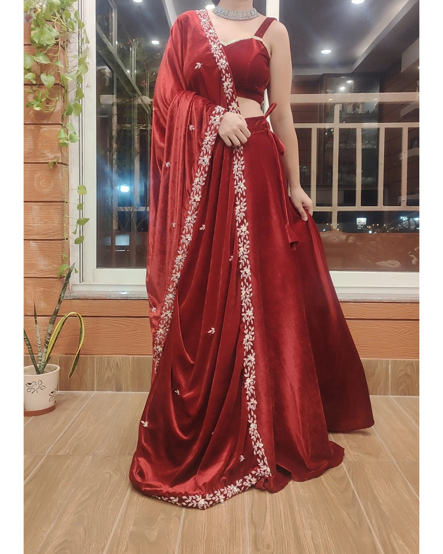 Maroon Velvet Chandani Dupatta - kreationbykj