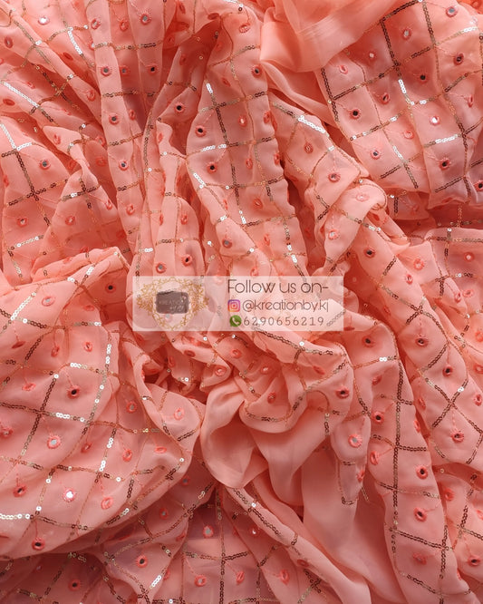 Coral Georgette Sequins Blouse Piece - kreationbykj