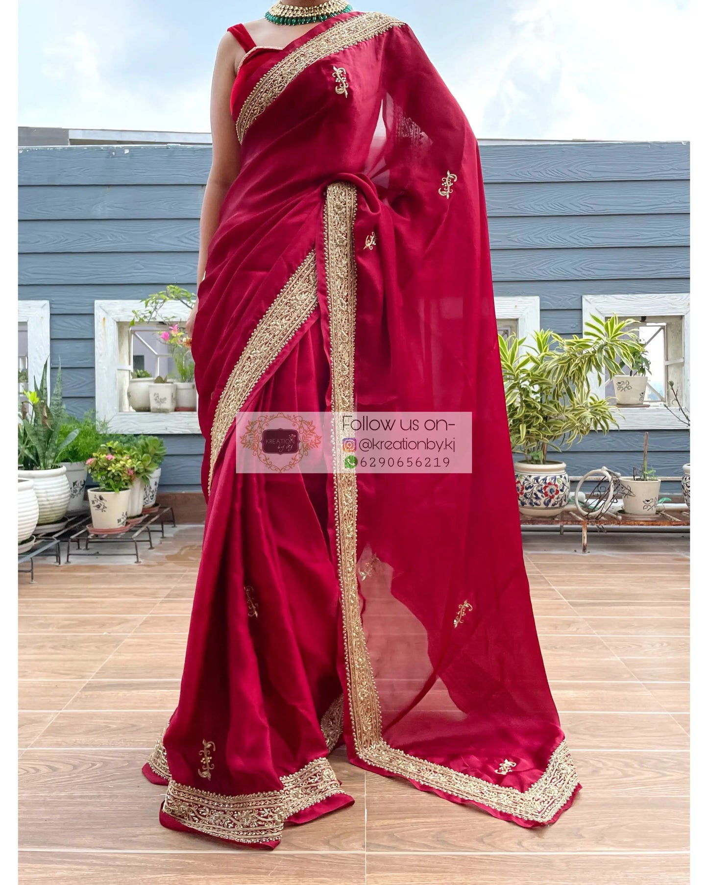 Zarina Maroon Crepe Silk Saree - kreationbykj