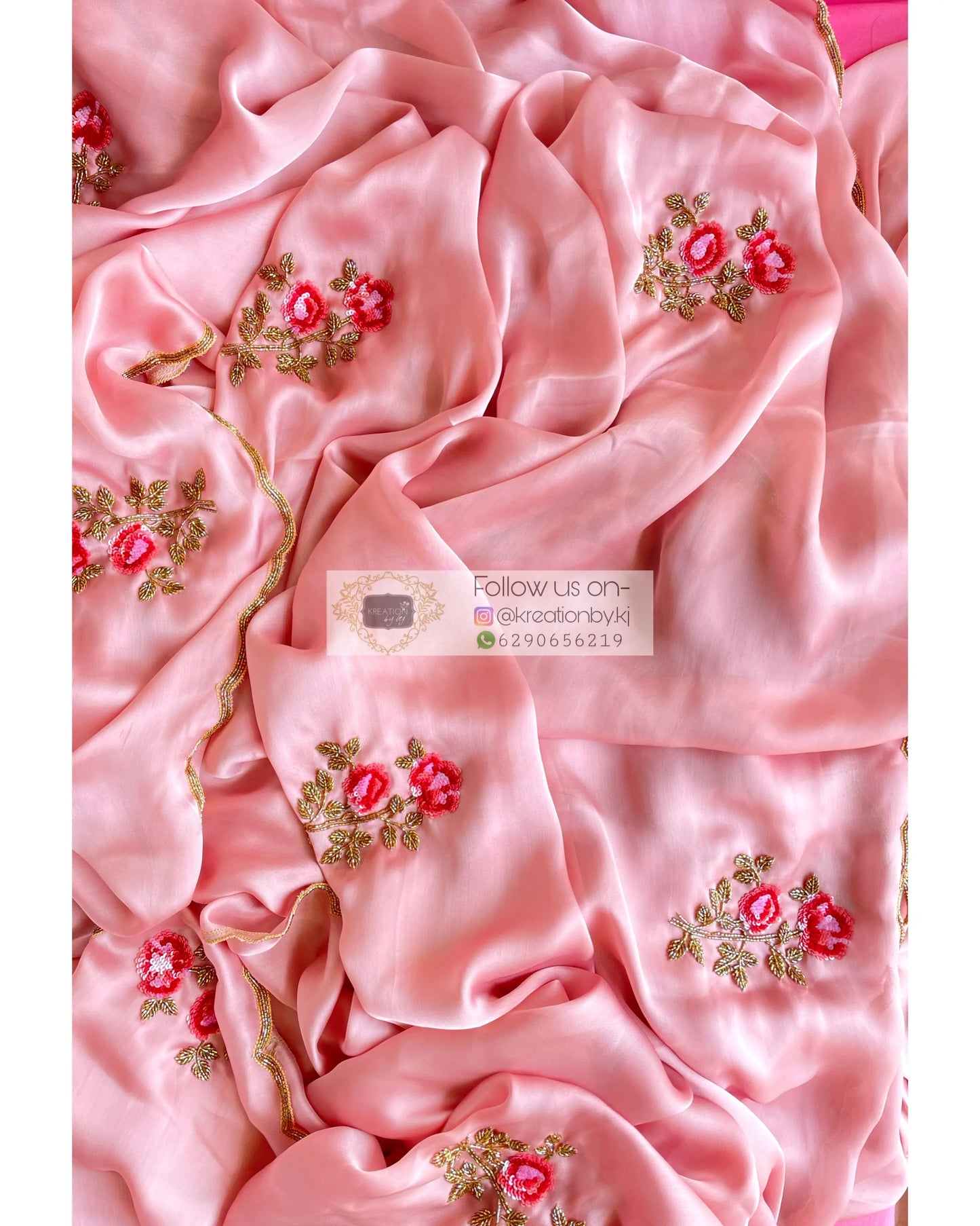 Remember the Roses Onion Pink Crepe Silk Saree - kreationbykj