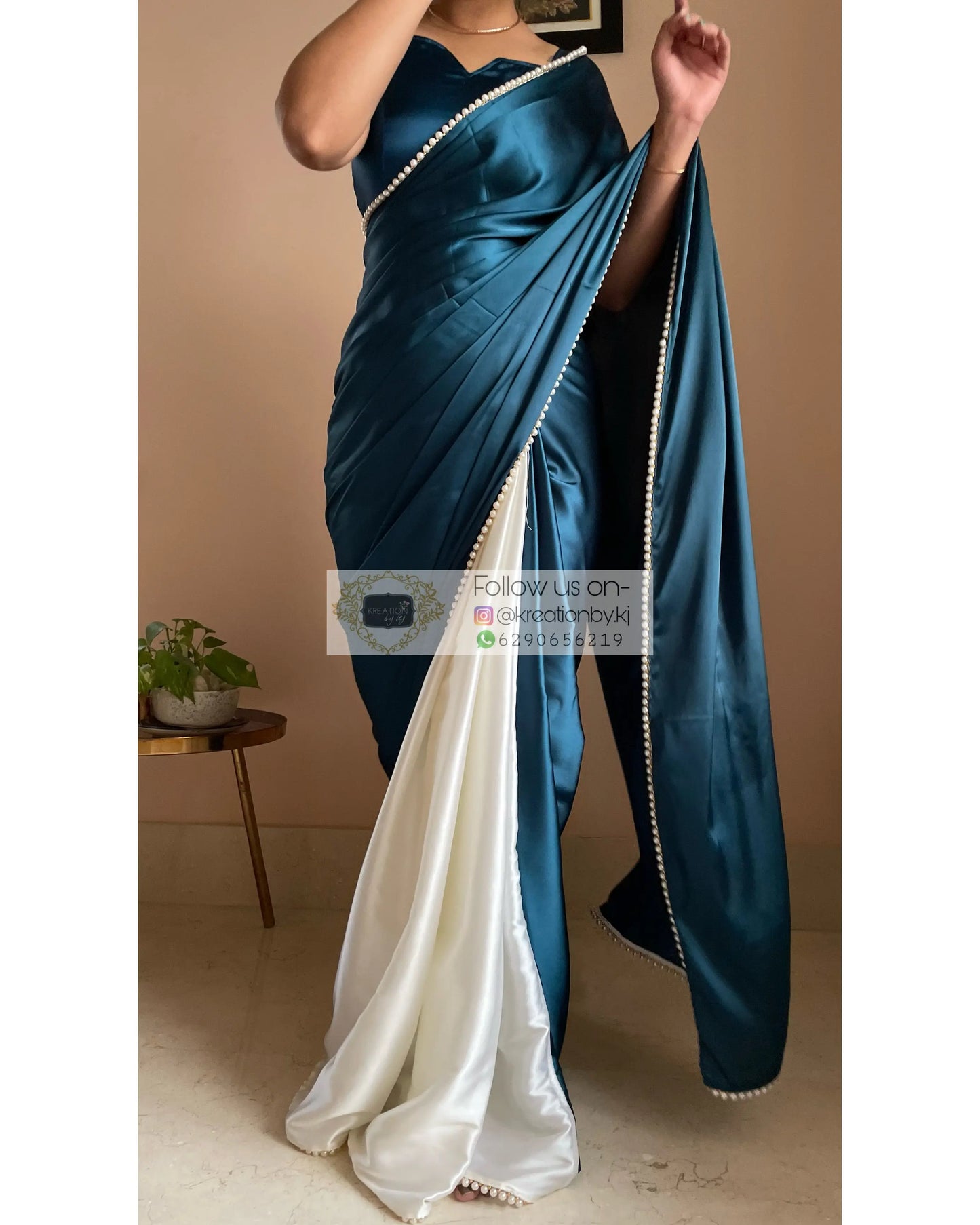 Larkspur Two in One Satin Saree - kreationbykj
