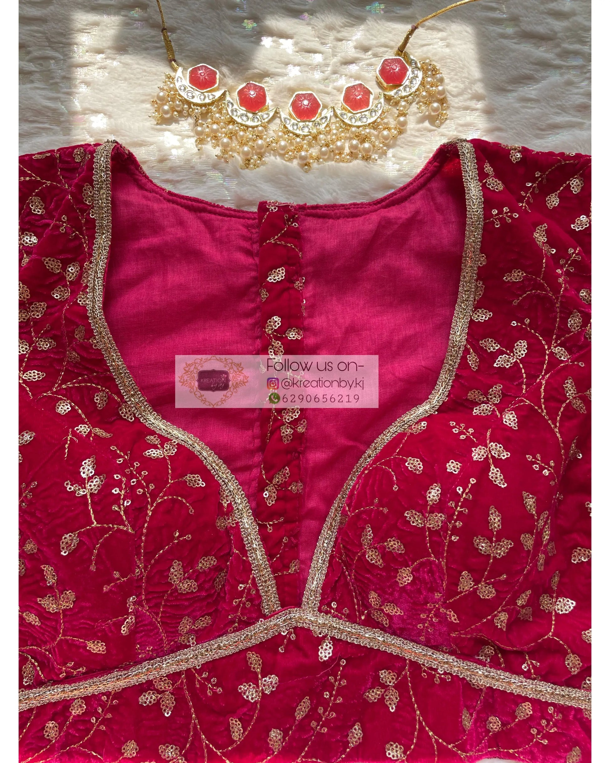 Fuschia Plunging Neck Velvet Blouse - kreationbykj
