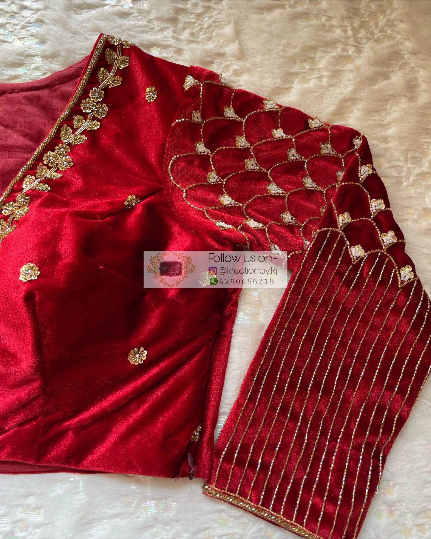 Maroon Velvet Taj Mahal Accent Blouse Piece - kreationbykj